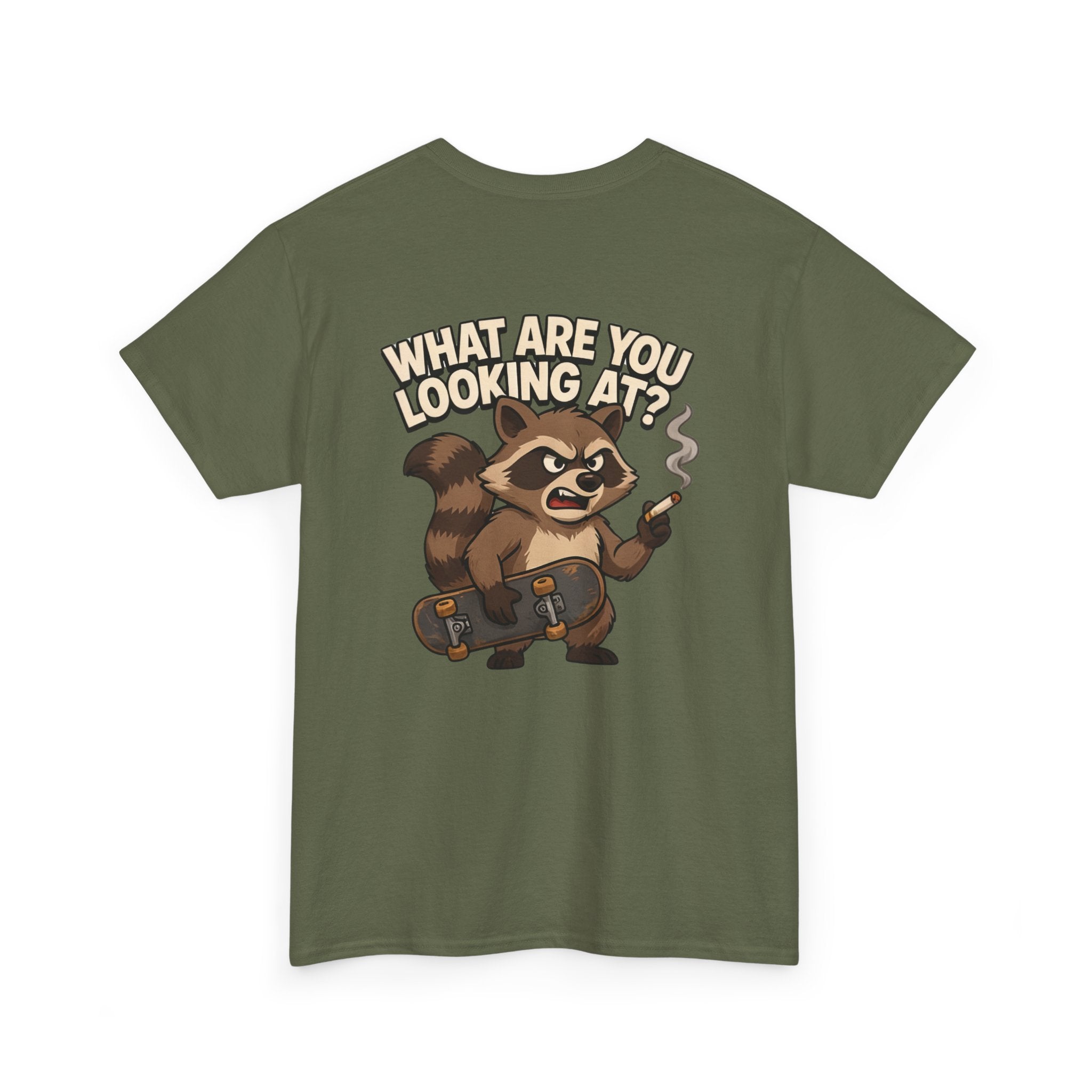 Graphic Tee — "What Are You Looking At?" Raccoon Illustration T-Shirt