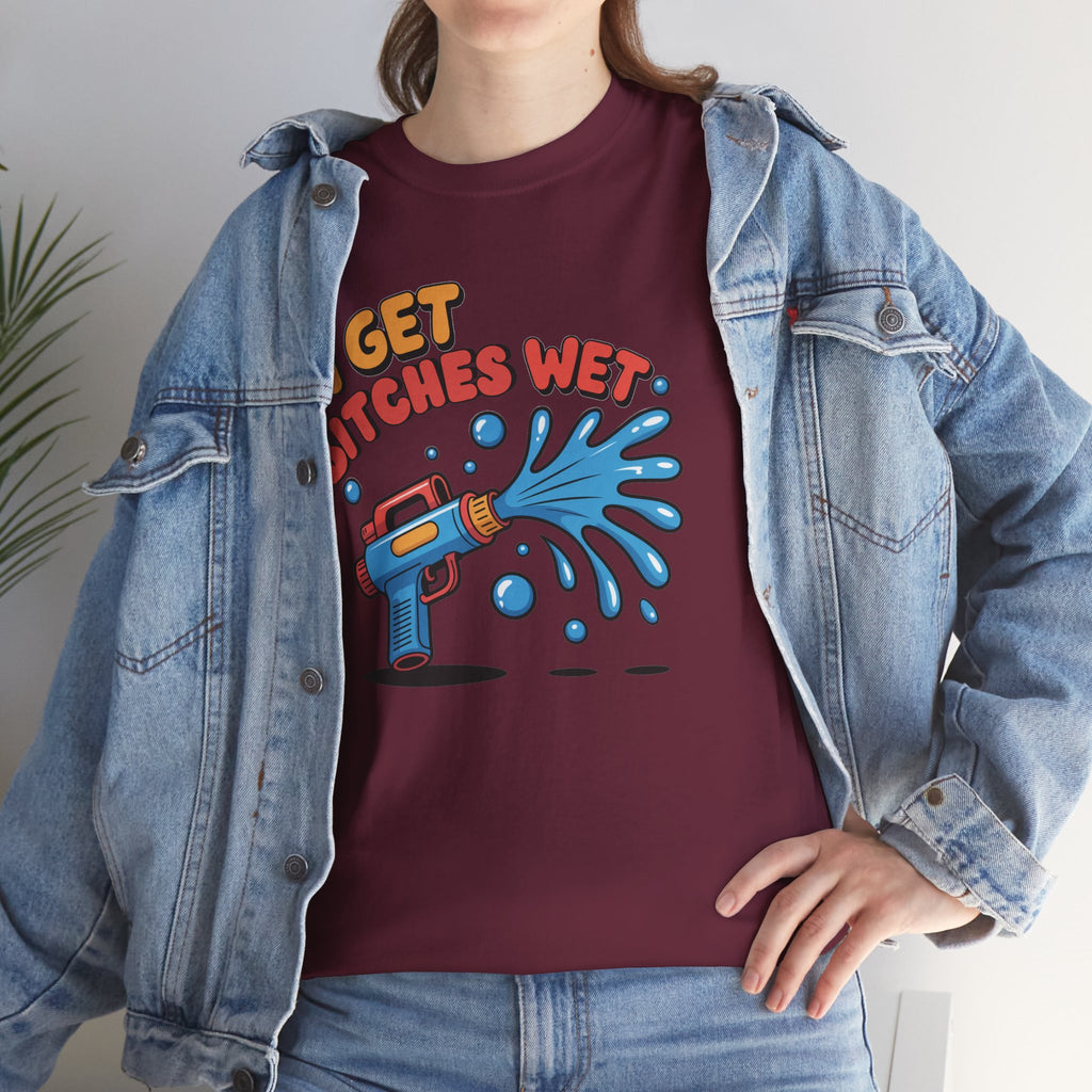 Water Gun Tee Adult Humor — "I Get Bitches Wet" Graphic Summer T-Shirt