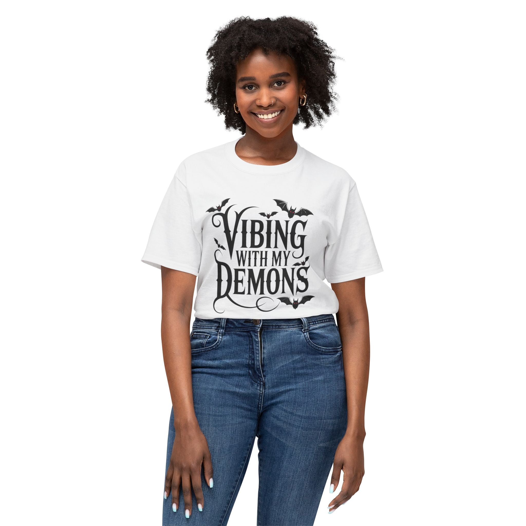 Funny Gothic Halloween T-Shirt — Vibing With My Demons Dark Humor Gift Tee
