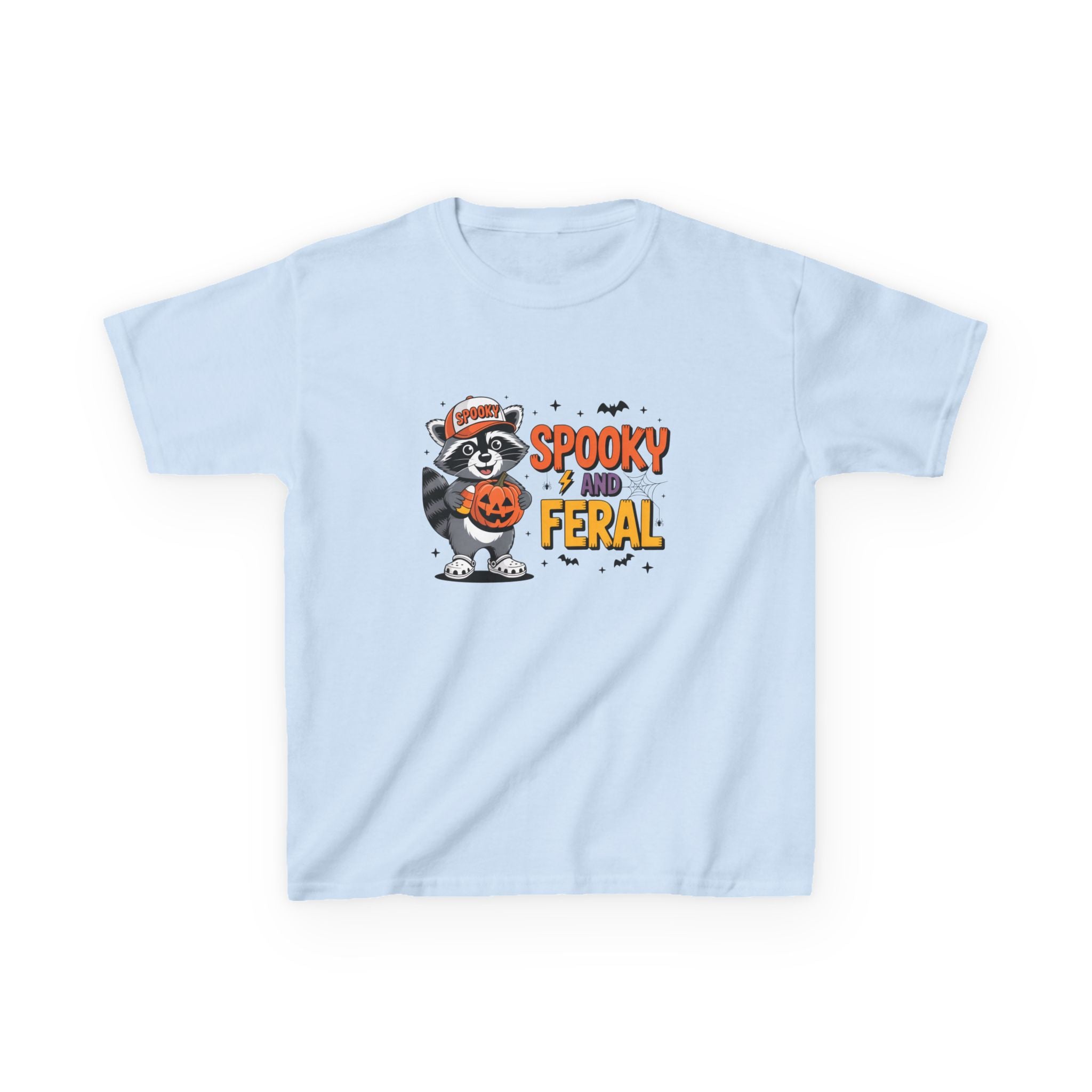 Kids Tee — "Spooky and Feral" Halloween Raccoon Pumpkin Shirt