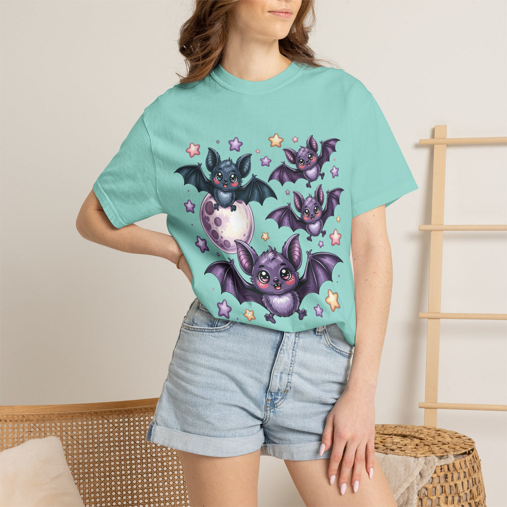Cute Purple Bats T-Shirt — Kawaii Night Moon & Stars Tee