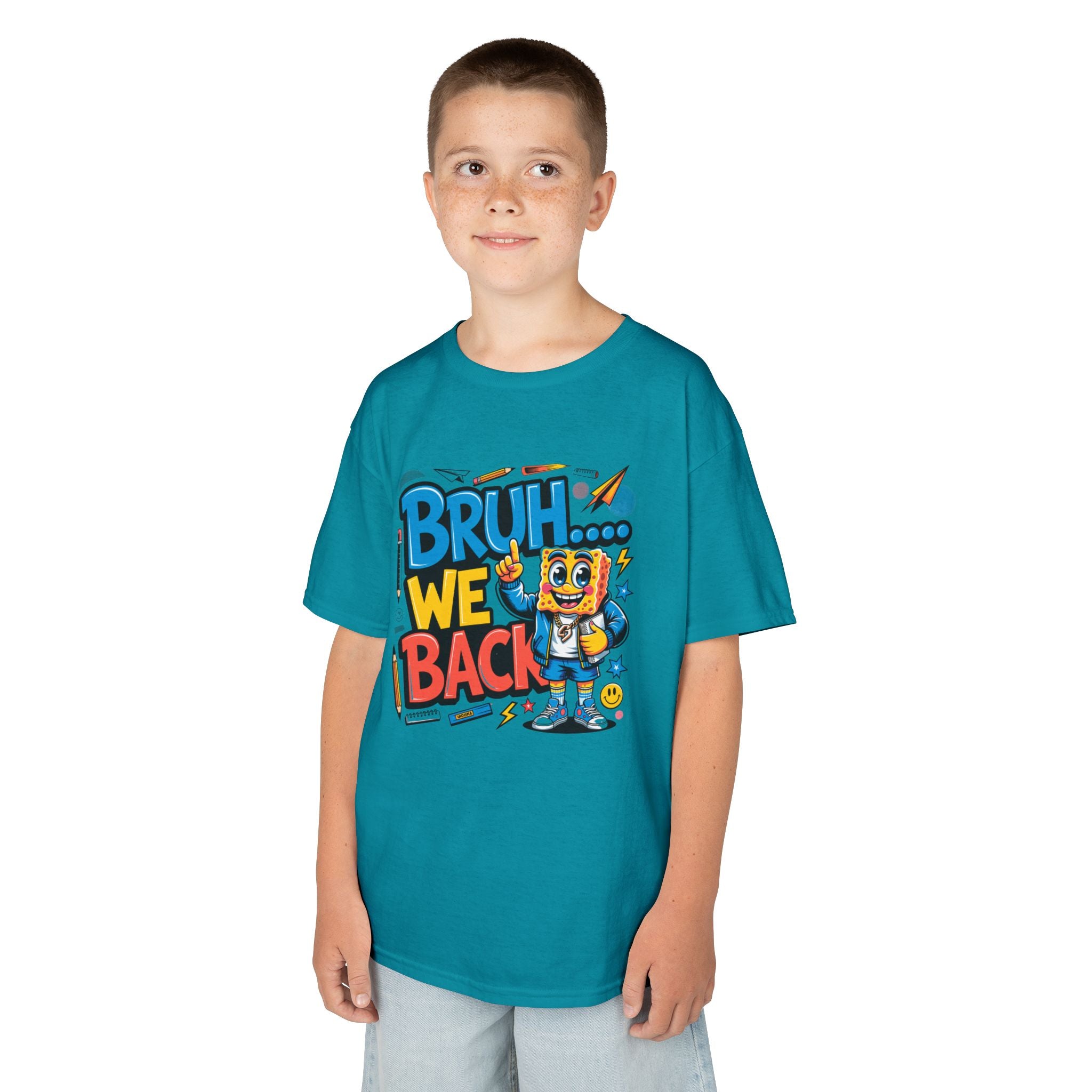 Kids Tee — "Bruh... We Back" Cartoon Sponge Graphic