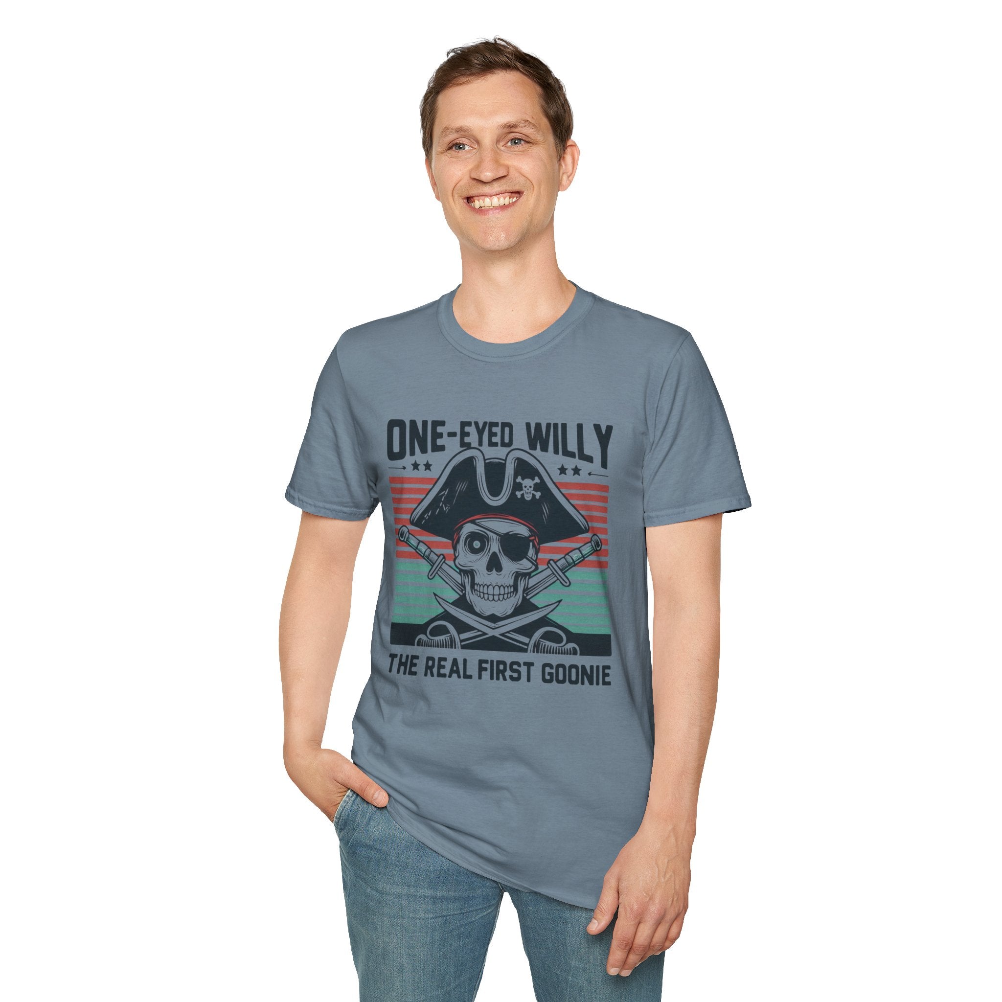 One-Eyed Willy Skull T-Shirt — Vintage Pirate 'The Real First Goonie' Tee