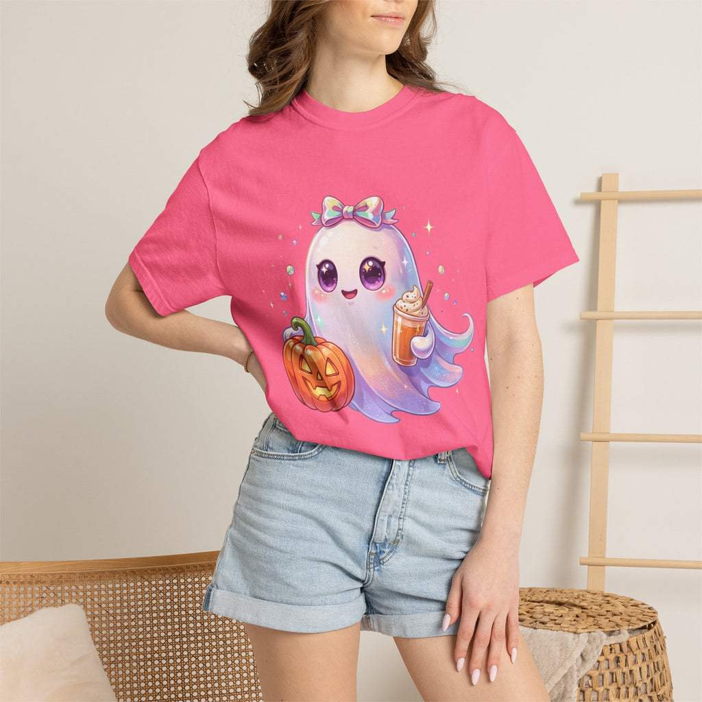 Cute Halloween Ghost T-Shirt — Kawaii Pumpkin & Candy Drink Graphic