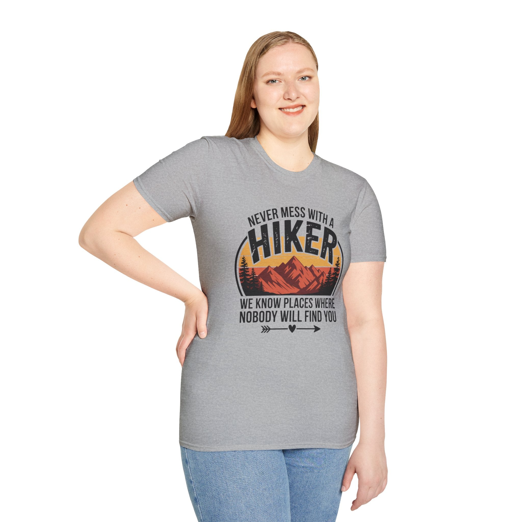 Hiker T-Shirt — "Never Mess With a Hiker" Mountain Sunset Tee