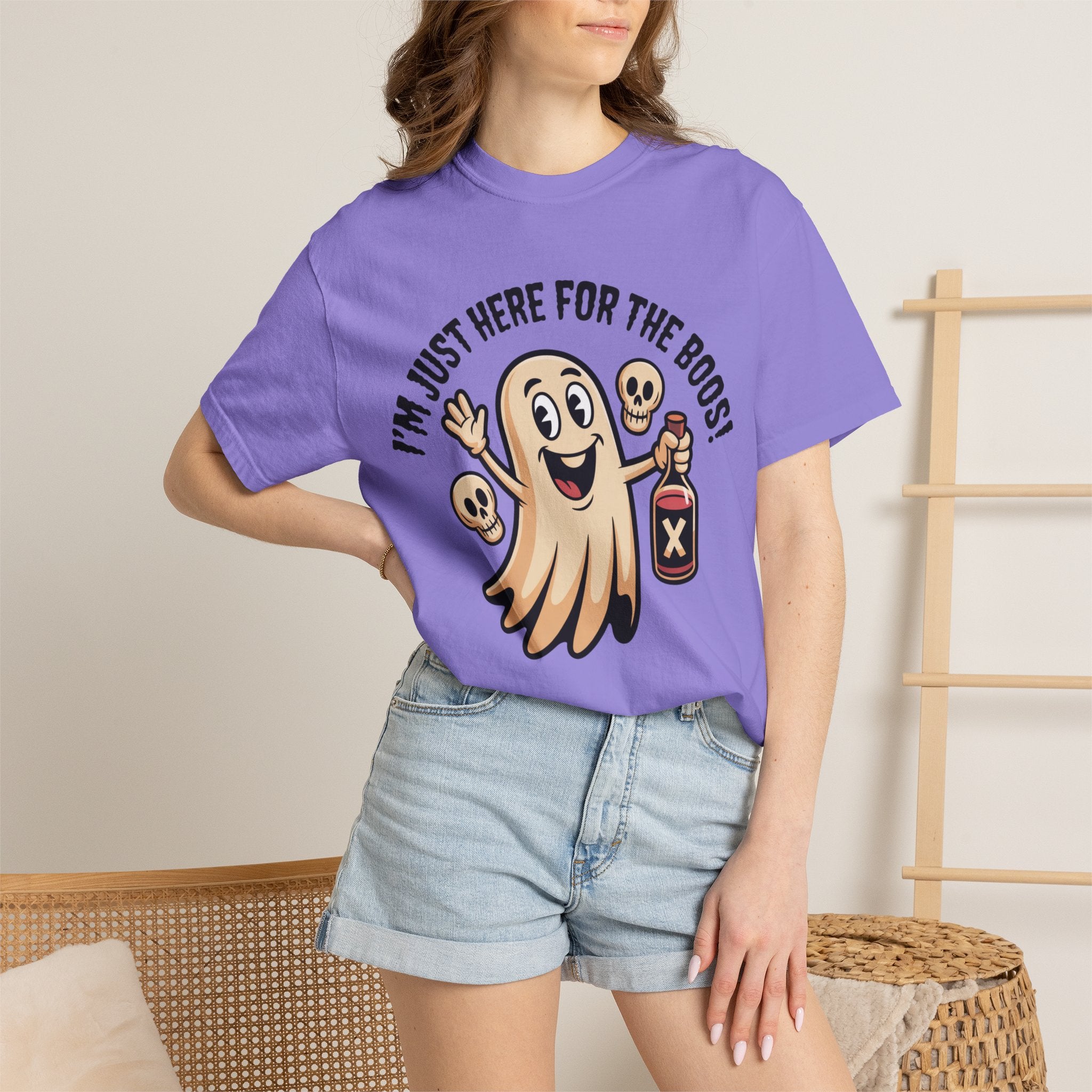 Halloween Ghost T‑Shirt — "I'm Just Here for the Boos!" Funny Party Tee