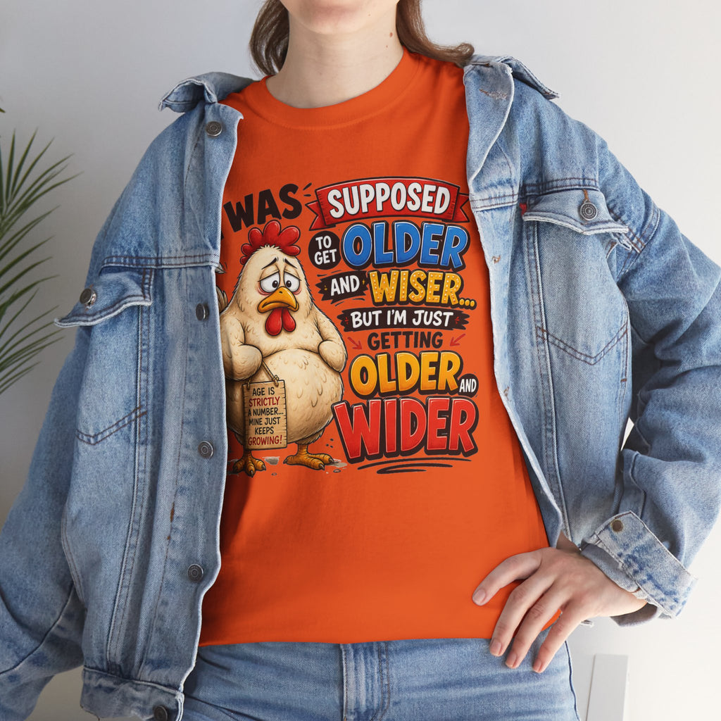 Birthday Chicken Tee — “I Was Supposed To Get Older And Wiser” Funny 50th Birthday Shirt