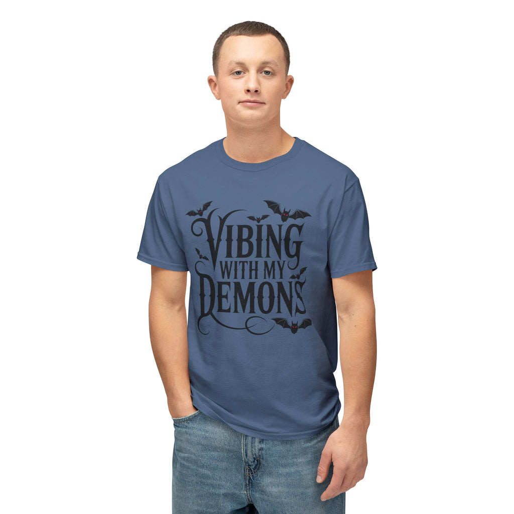 Funny Gothic Halloween T-Shirt — Vibing With My Demons Dark Humor Gift Tee