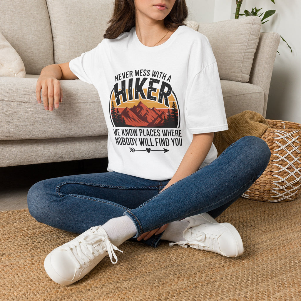 Hiker T-Shirt — "Never Mess With a Hiker" Mountain Sunset Tee
