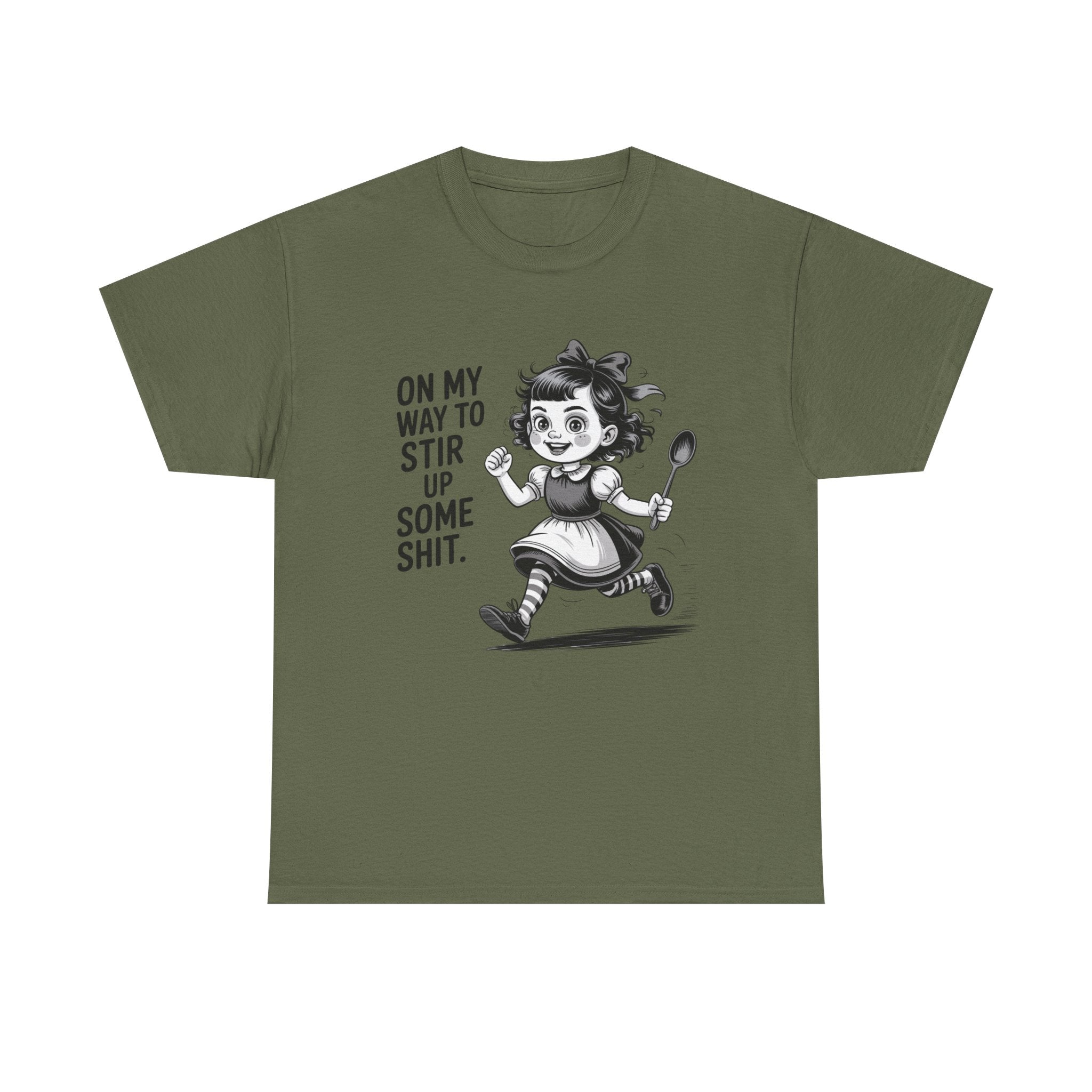 Stir Up Some Shit Tee — Retro Mischief Girl Graphic T-Shirt