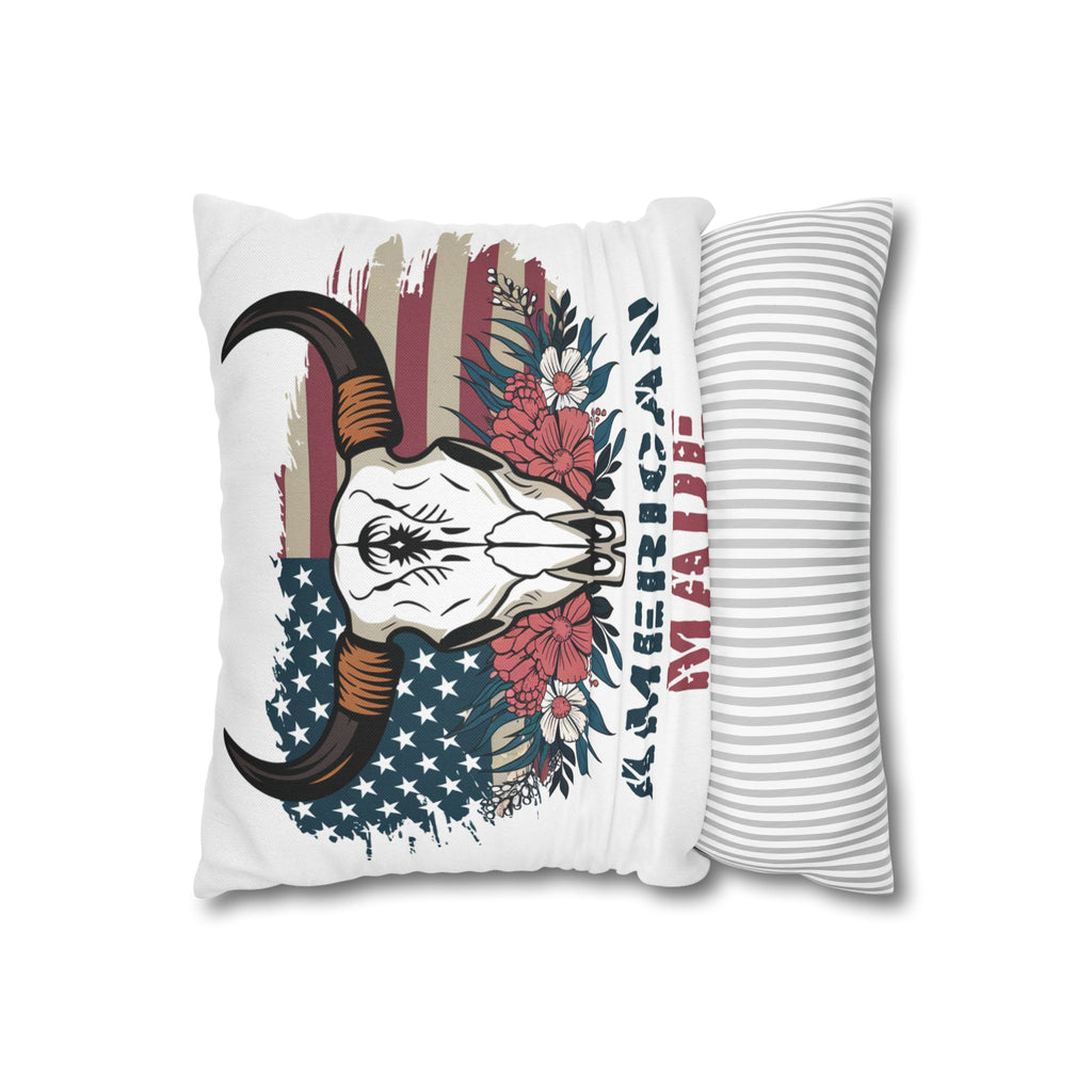 American Made Skull Pillowcase — Patriotic Western Decorative Pillow