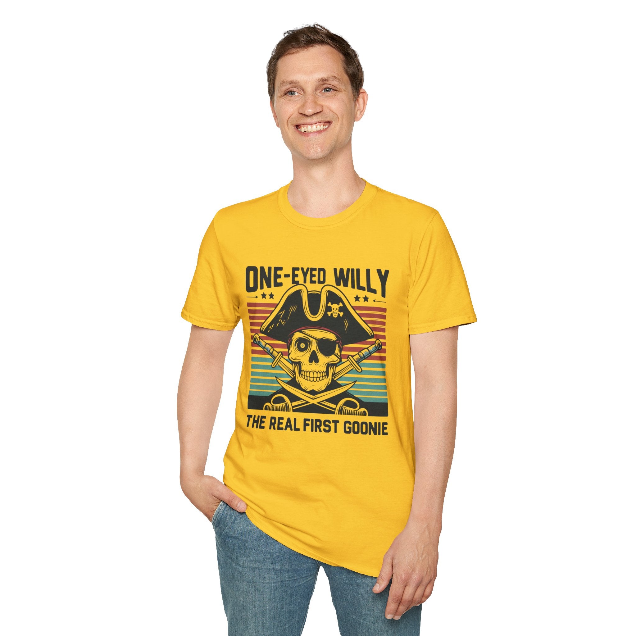 One-Eyed Willy Skull T-Shirt — Vintage Pirate 'The Real First Goonie' Tee