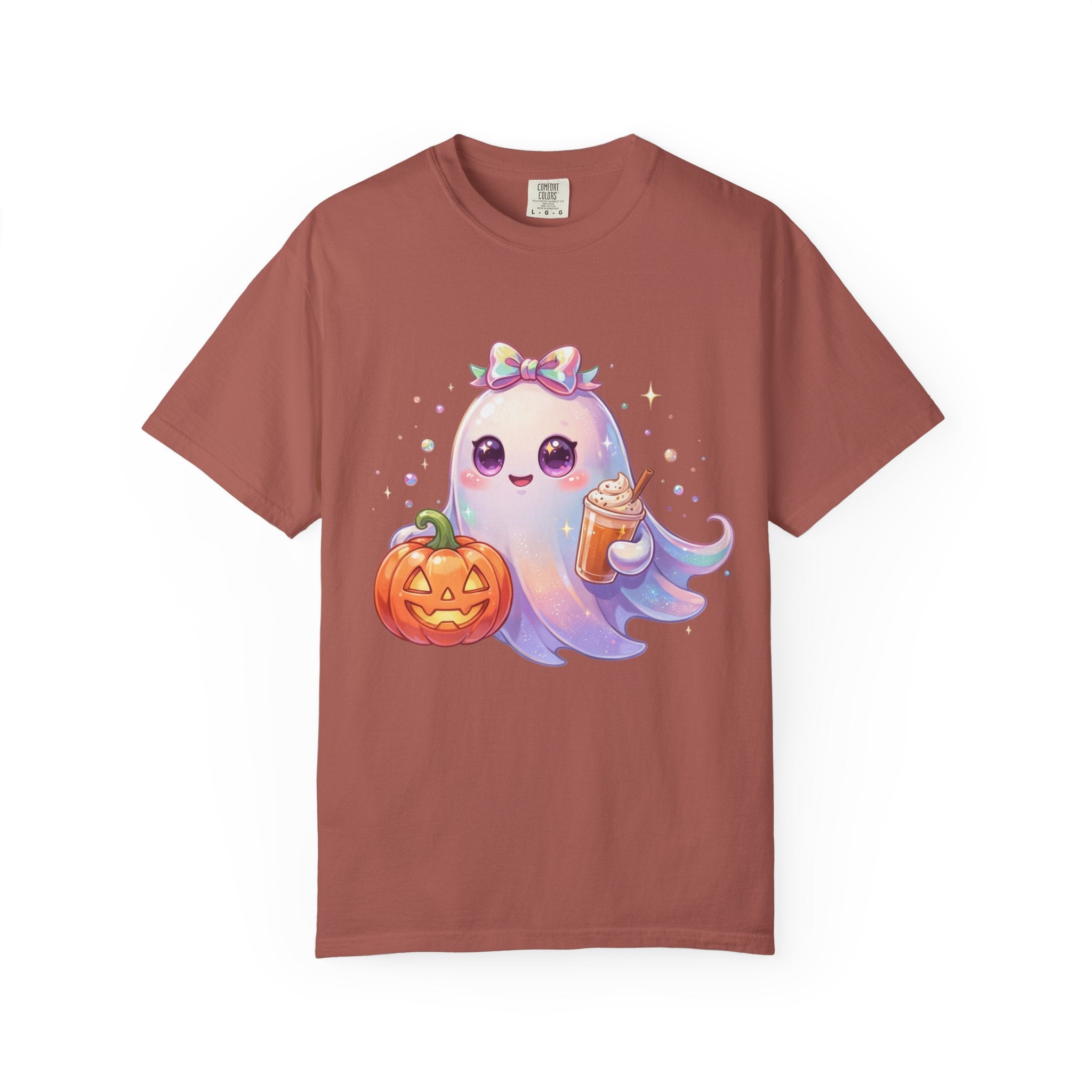 Cute Halloween Ghost T-Shirt — Kawaii Pumpkin & Candy Drink Graphic