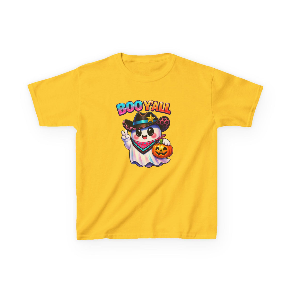 Kids Tee — 'Boo Y'all' Ghost Cowboy Halloween Shirt