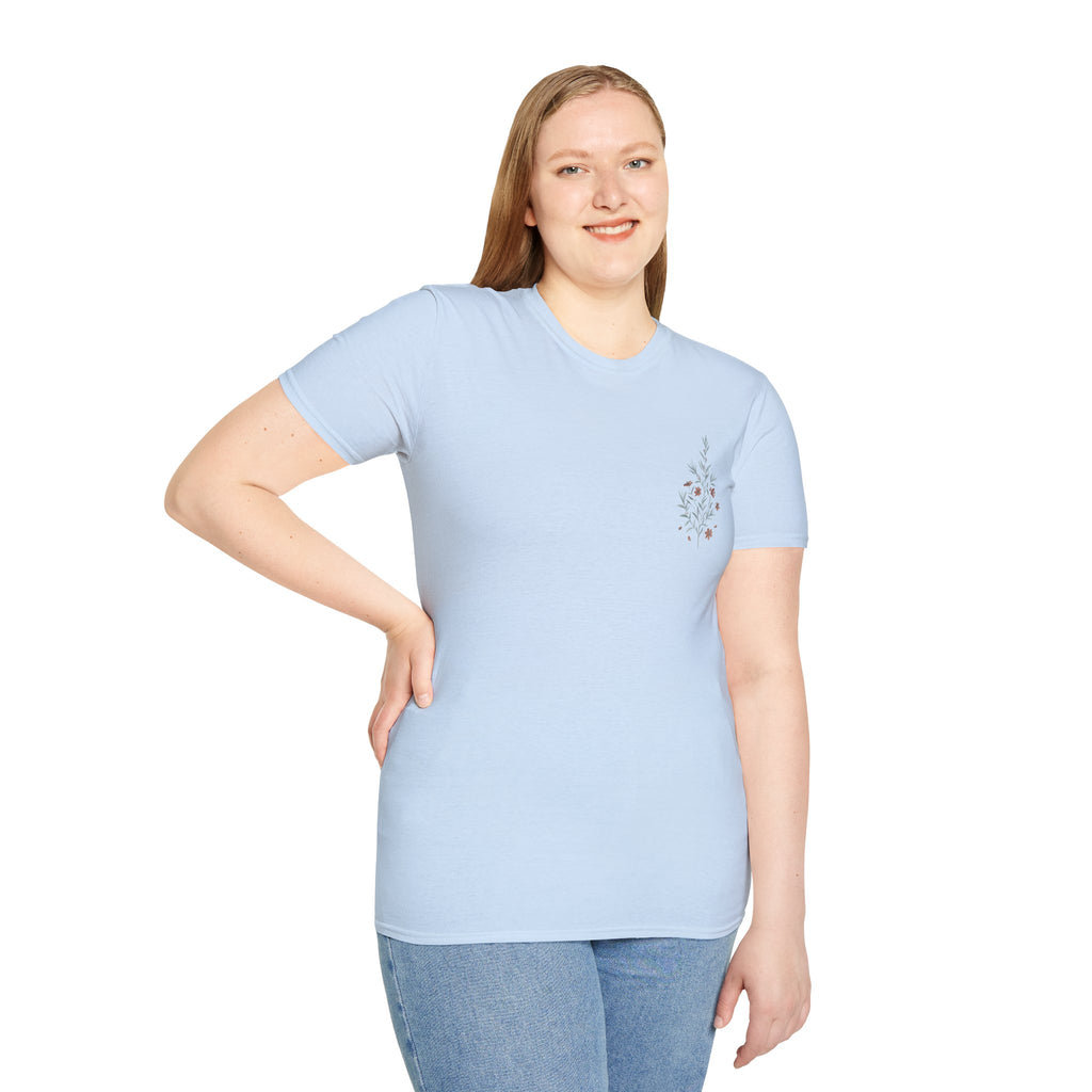 Floral Corner Tee — Minimal Wildflower Pocket T‑Shirt