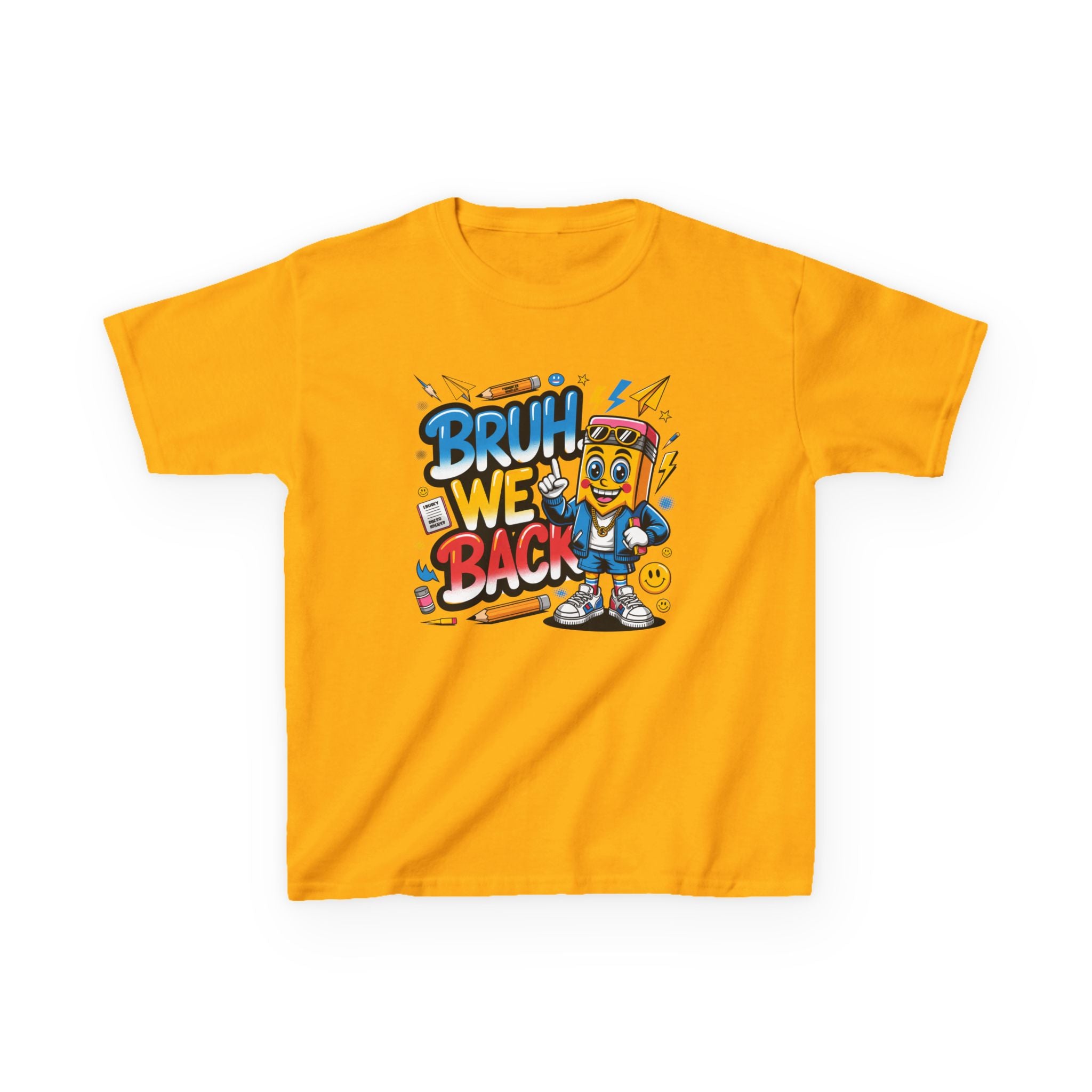 Kids Tee — "Bruh We Back" Retro Cartoon Graphic Shirt