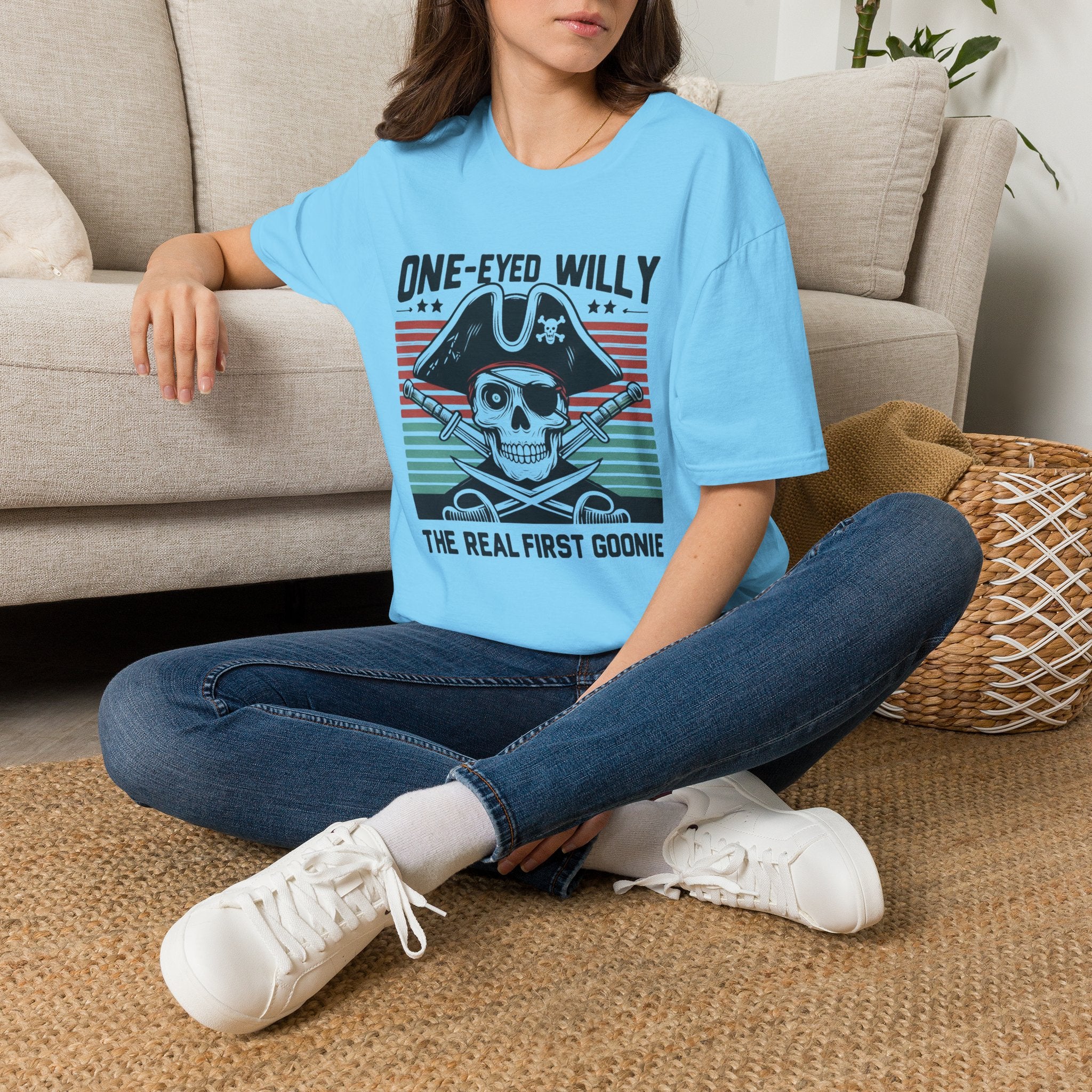 One-Eyed Willy Skull T-Shirt — Vintage Pirate 'The Real First Goonie' Tee