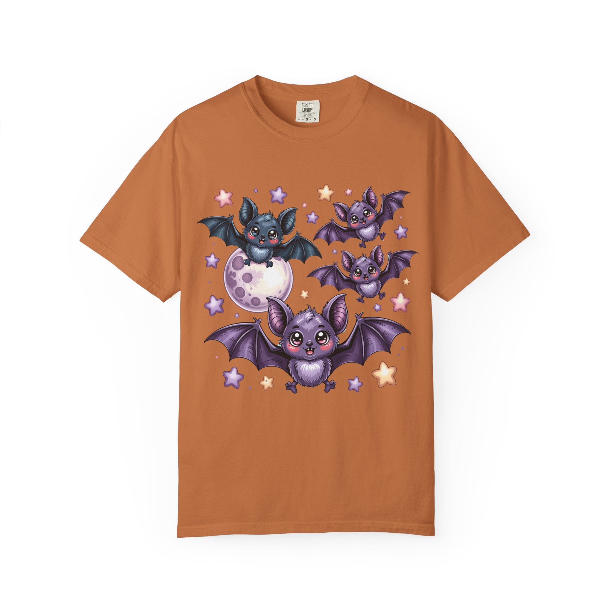 Cute Purple Bats T-Shirt — Kawaii Night Moon & Stars Tee