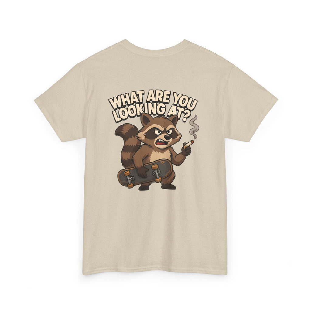 Graphic Tee — "What Are You Looking At?" Raccoon Illustration T-Shirt