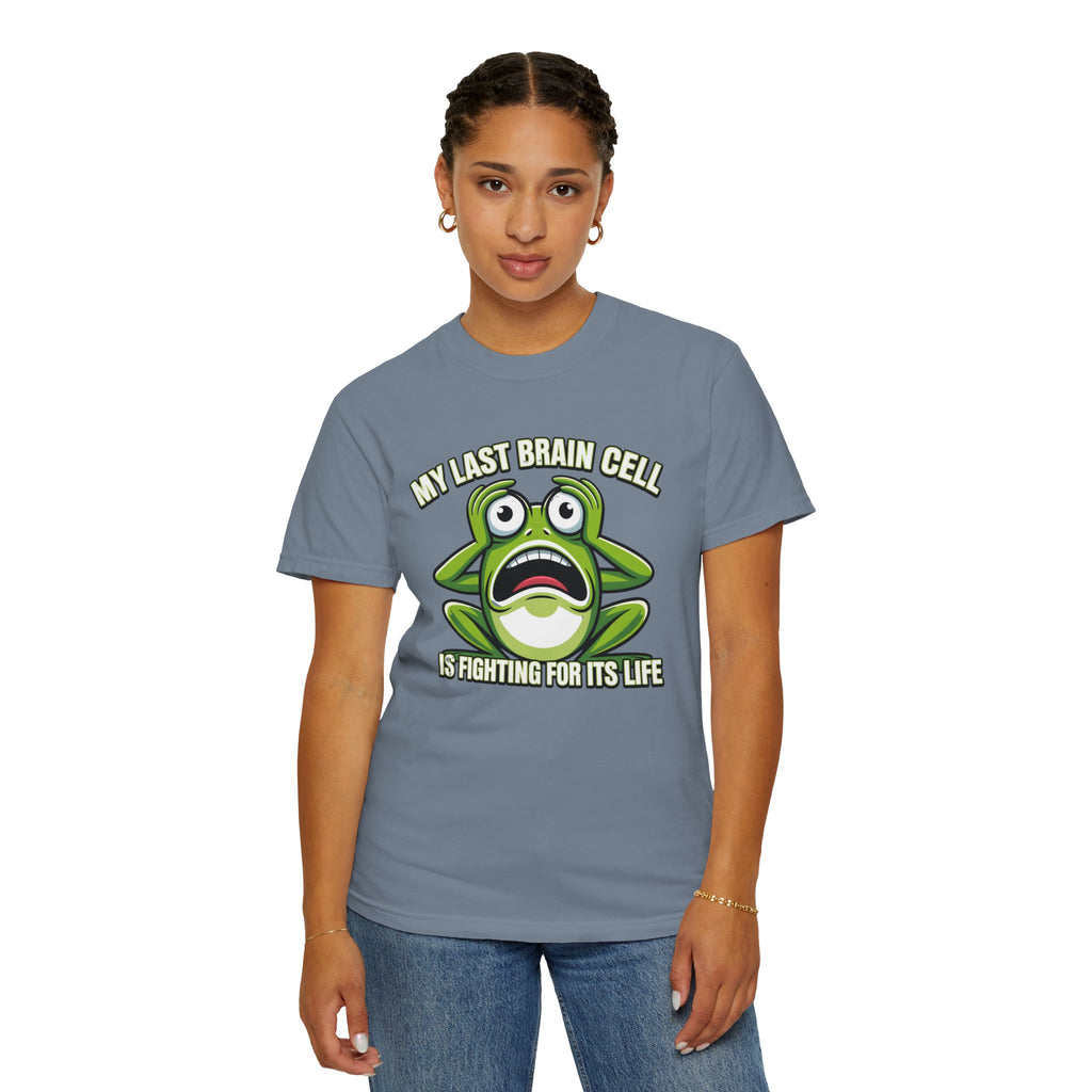 Funny Frog Graphic T-Shirt — My Last Brain Cell Is Fighting For Its Life Humor Gift Tee for Women