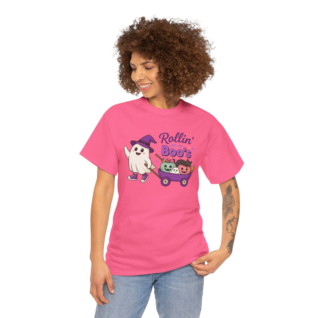 Rollin' Boo's Halloween Tee — Cute Ghost Wagon Pumpkin Kids Shirt