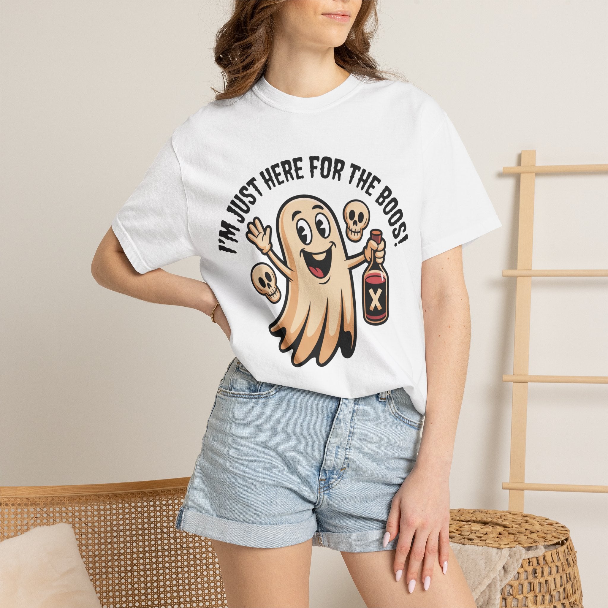 Halloween Ghost T‑Shirt — "I'm Just Here for the Boos!" Funny Party Tee