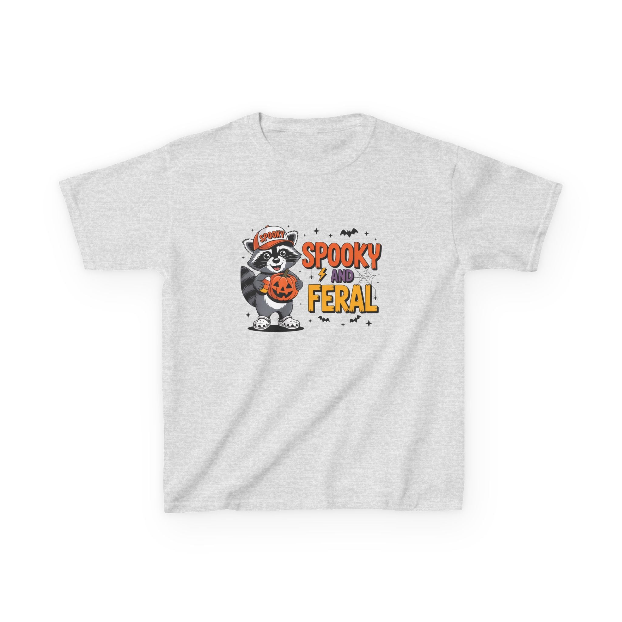 Kids Tee — "Spooky and Feral" Halloween Raccoon Pumpkin Shirt
