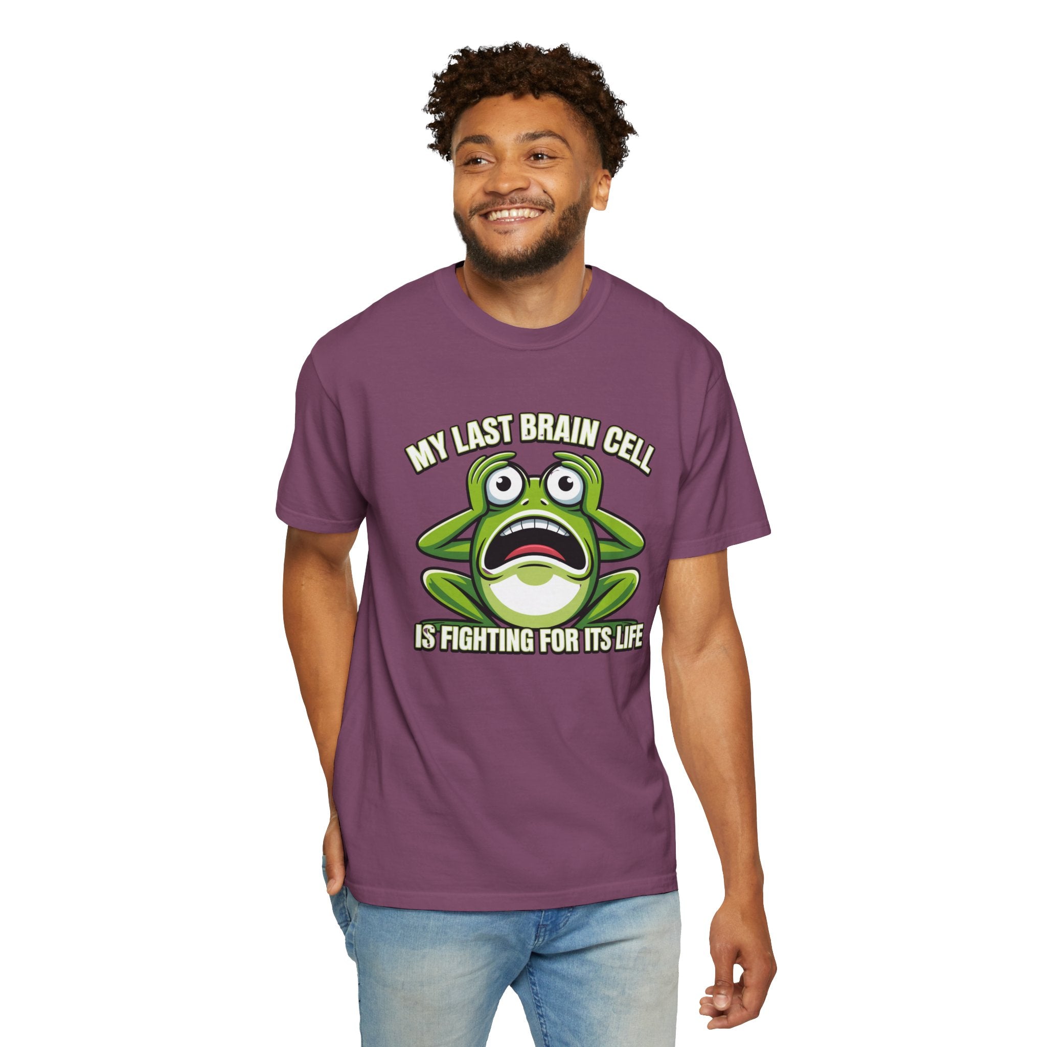 Funny Frog Graphic T-Shirt — My Last Brain Cell Is Fighting For Its Life Humor Gift Tee for Women