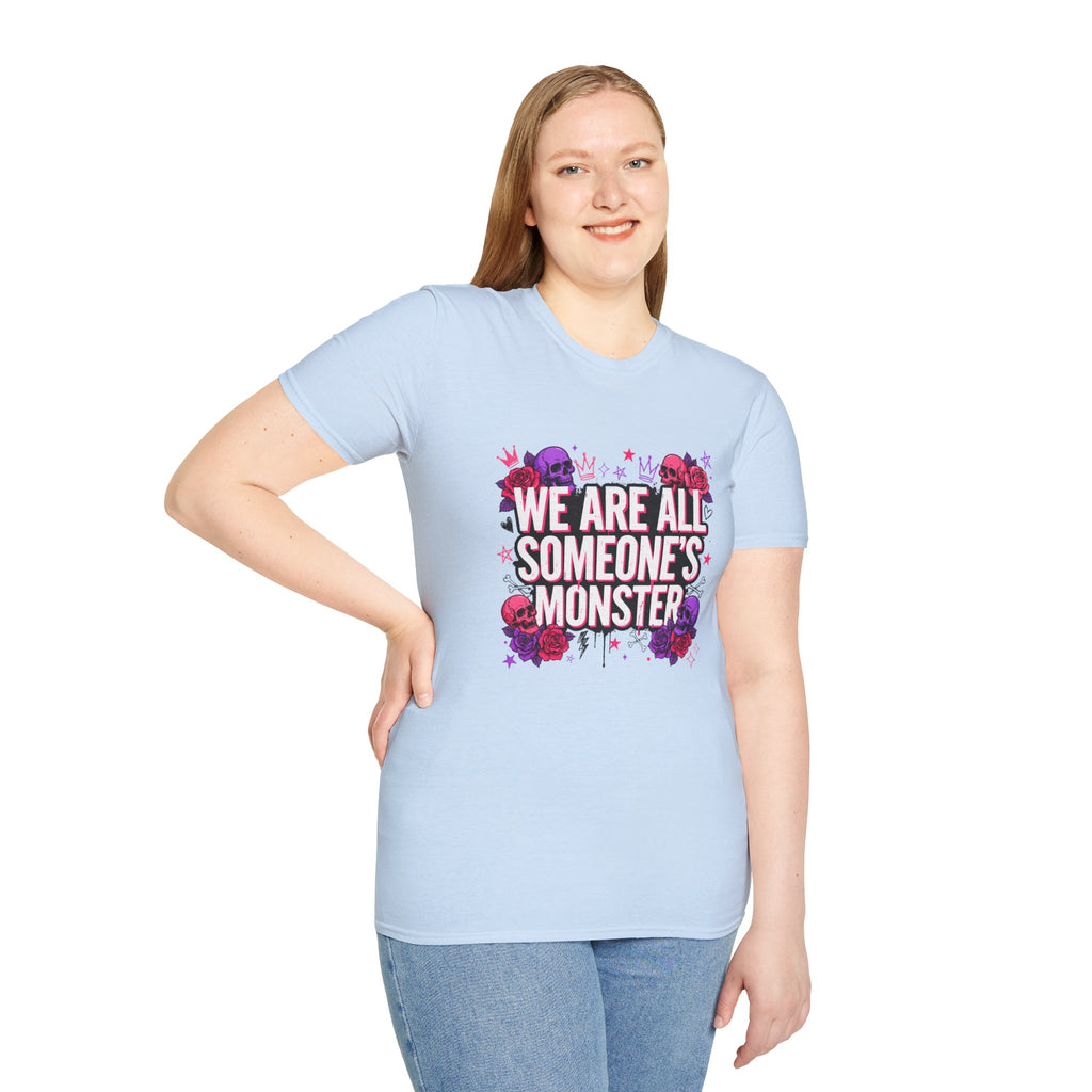 We Are All Someone's Monster T-Shirt — Goth Floral Skull Graphic Tee