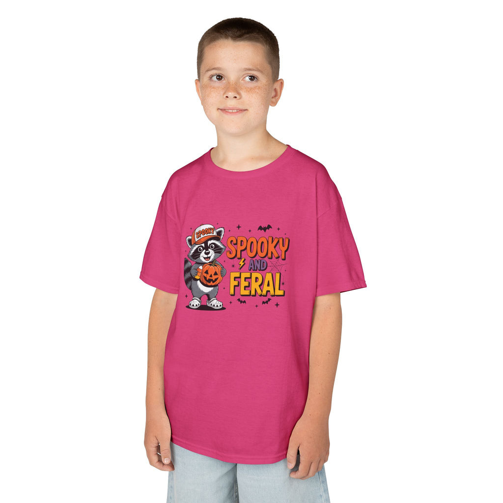 Kids Tee — "Spooky and Feral" Halloween Raccoon Pumpkin Shirt
