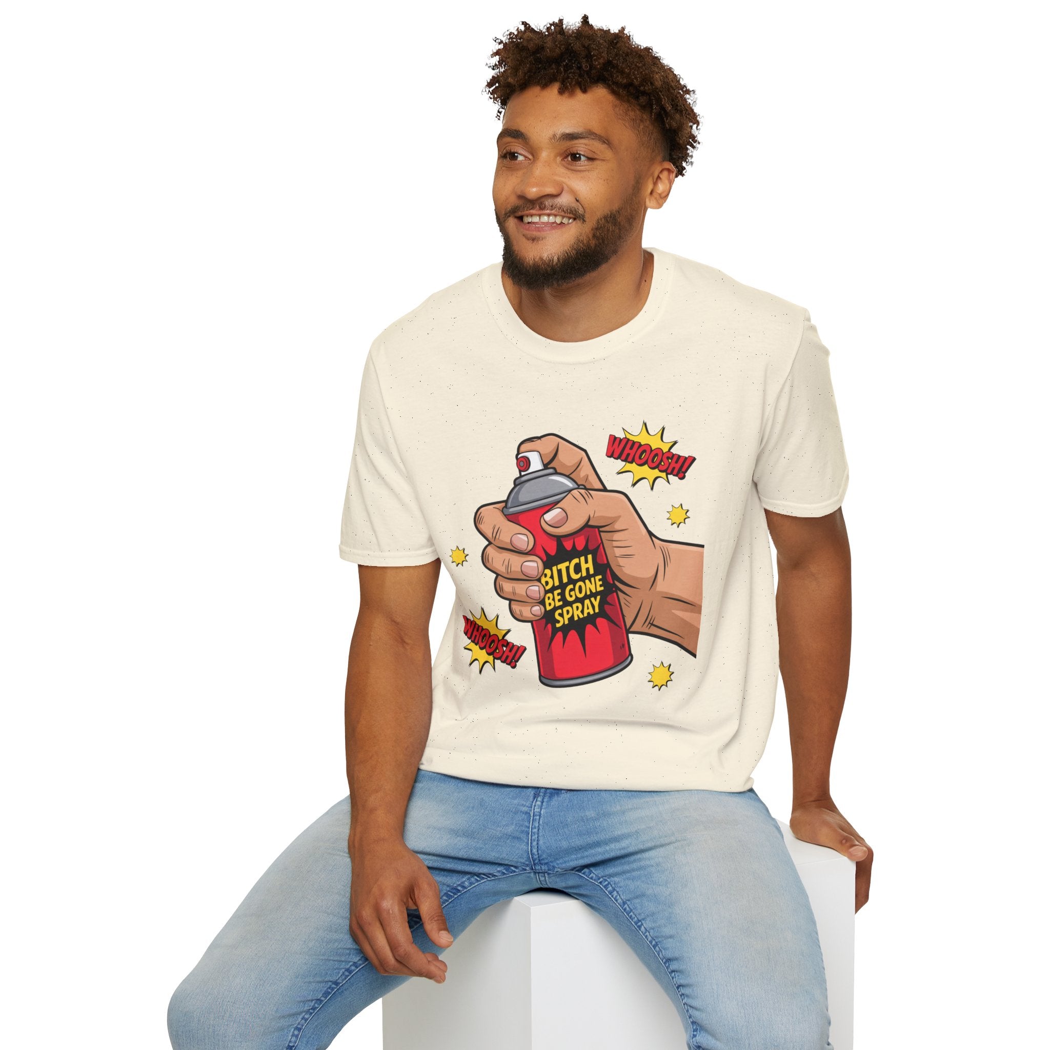 Funny 'Bitch, Be Gone' Spray T-Shirt — Pop Art Spray Can Graphic Tee