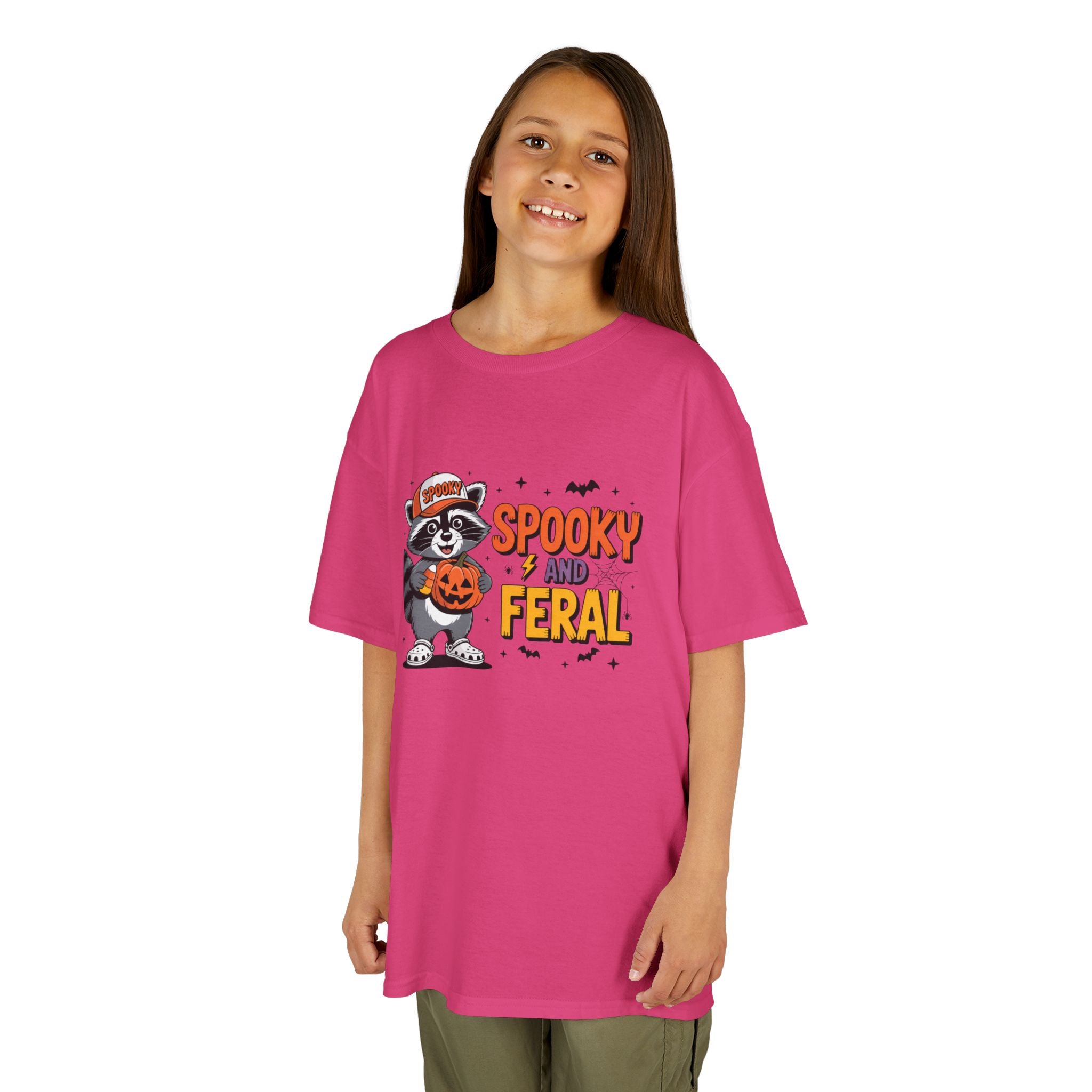 Kids Tee — "Spooky and Feral" Halloween Raccoon Pumpkin Shirt