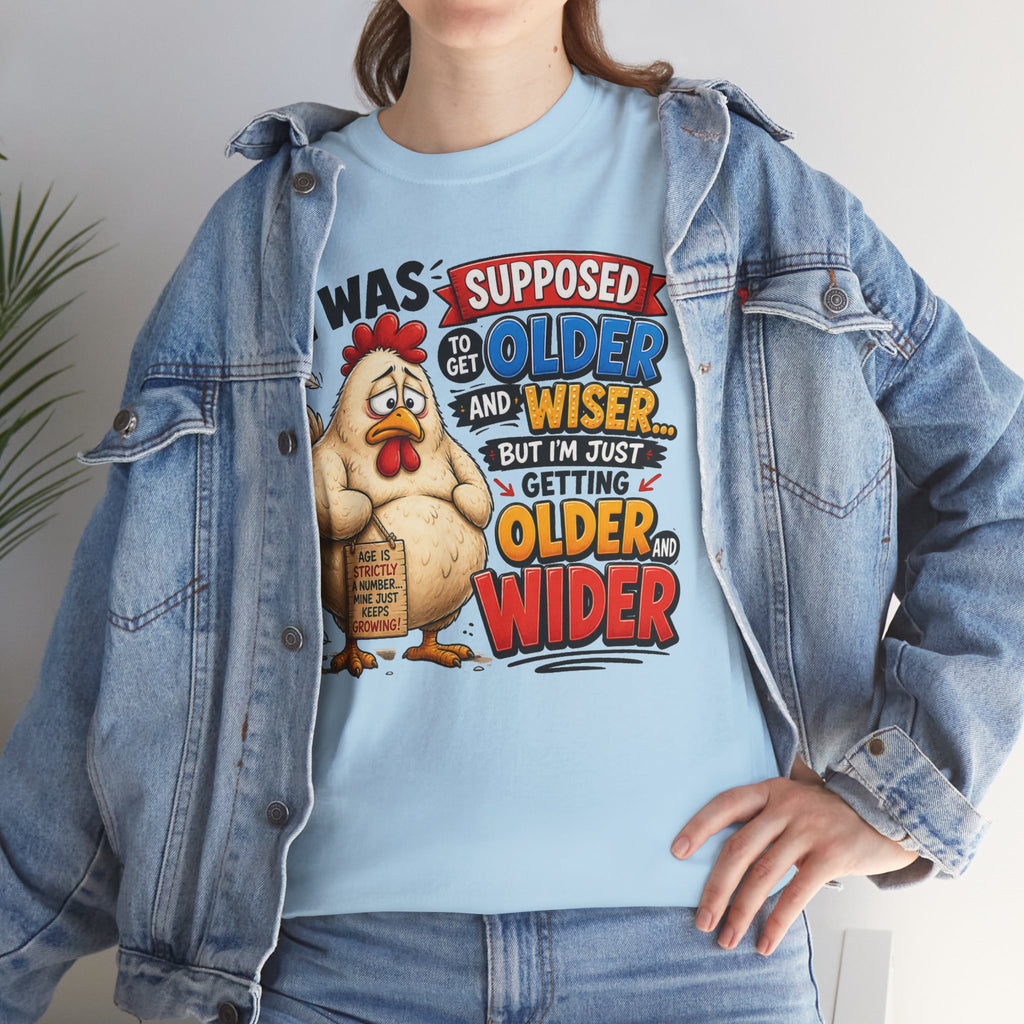 Birthday Chicken Tee — “I Was Supposed To Get Older And Wiser” Funny 50th Birthday Shirt