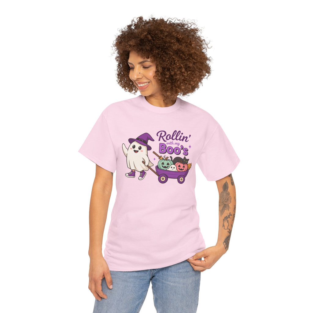 Rollin' Boo's Halloween Tee — Cute Ghost Wagon Pumpkin Kids Shirt