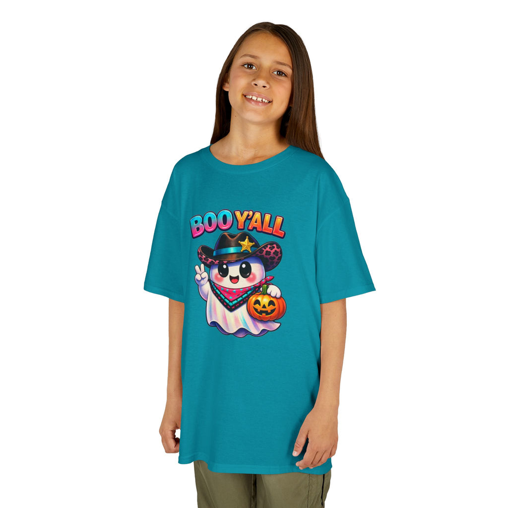 Kids Tee — 'Boo Y'all' Ghost Cowboy Halloween Shirt