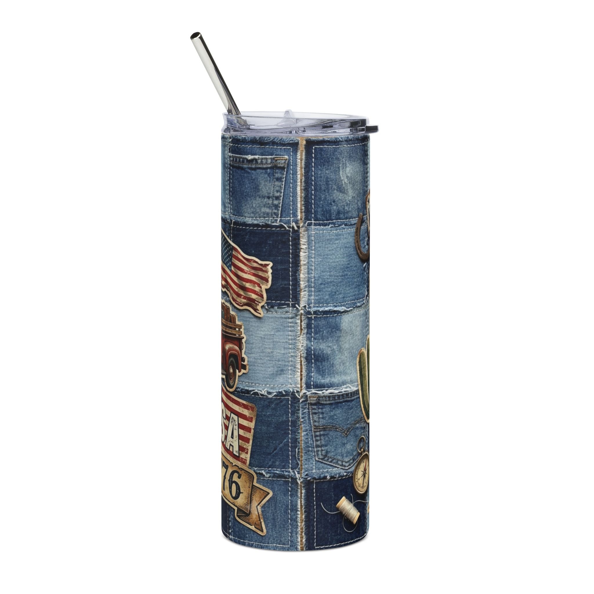 Route 66 Denim 20oz Stainless Steel Tumbler — Road Trip Travel Gift Cup for Travelers