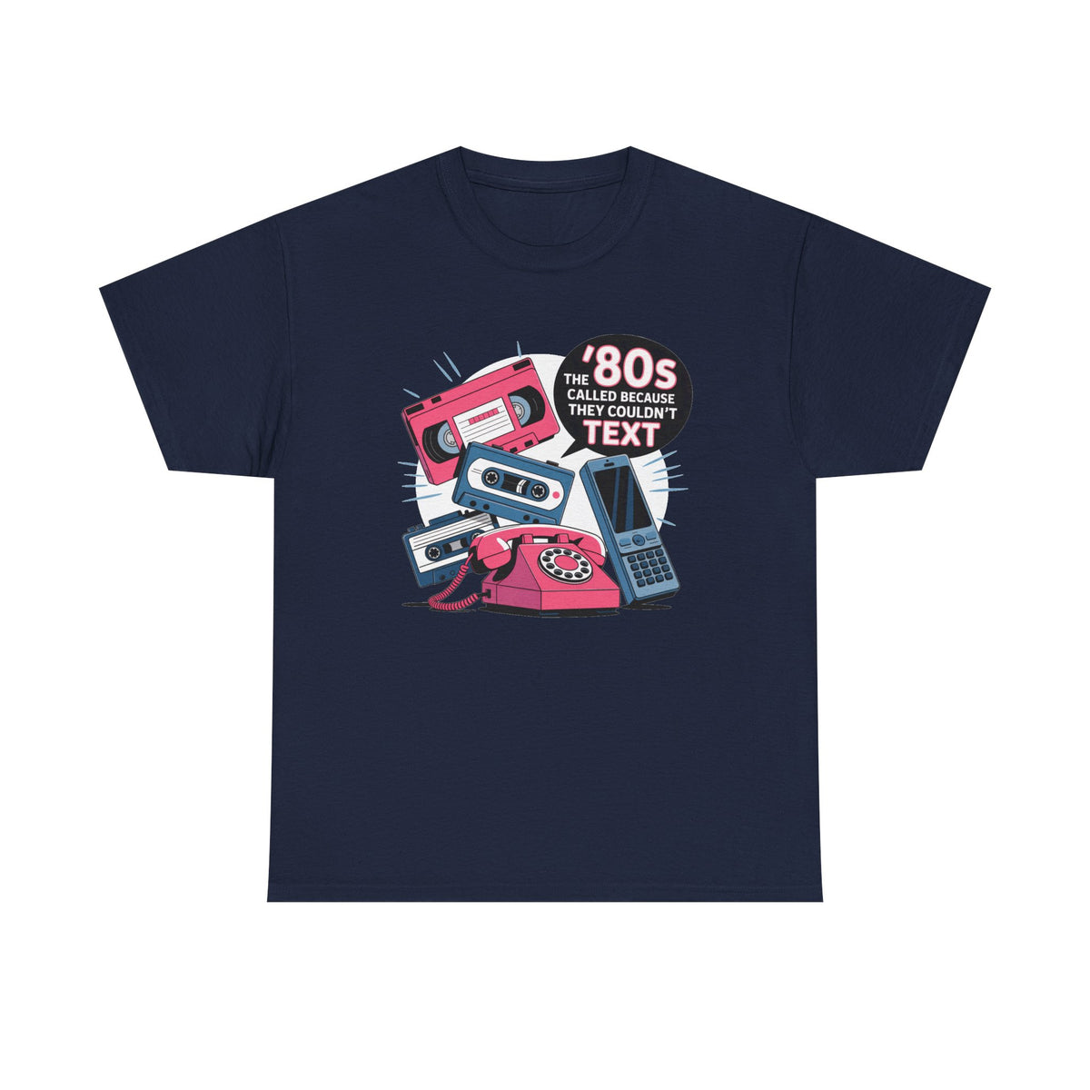 '80s Retro Phones Tee – Vintage Rotary, Cassette & Brick Cell Graphic T-Shirt