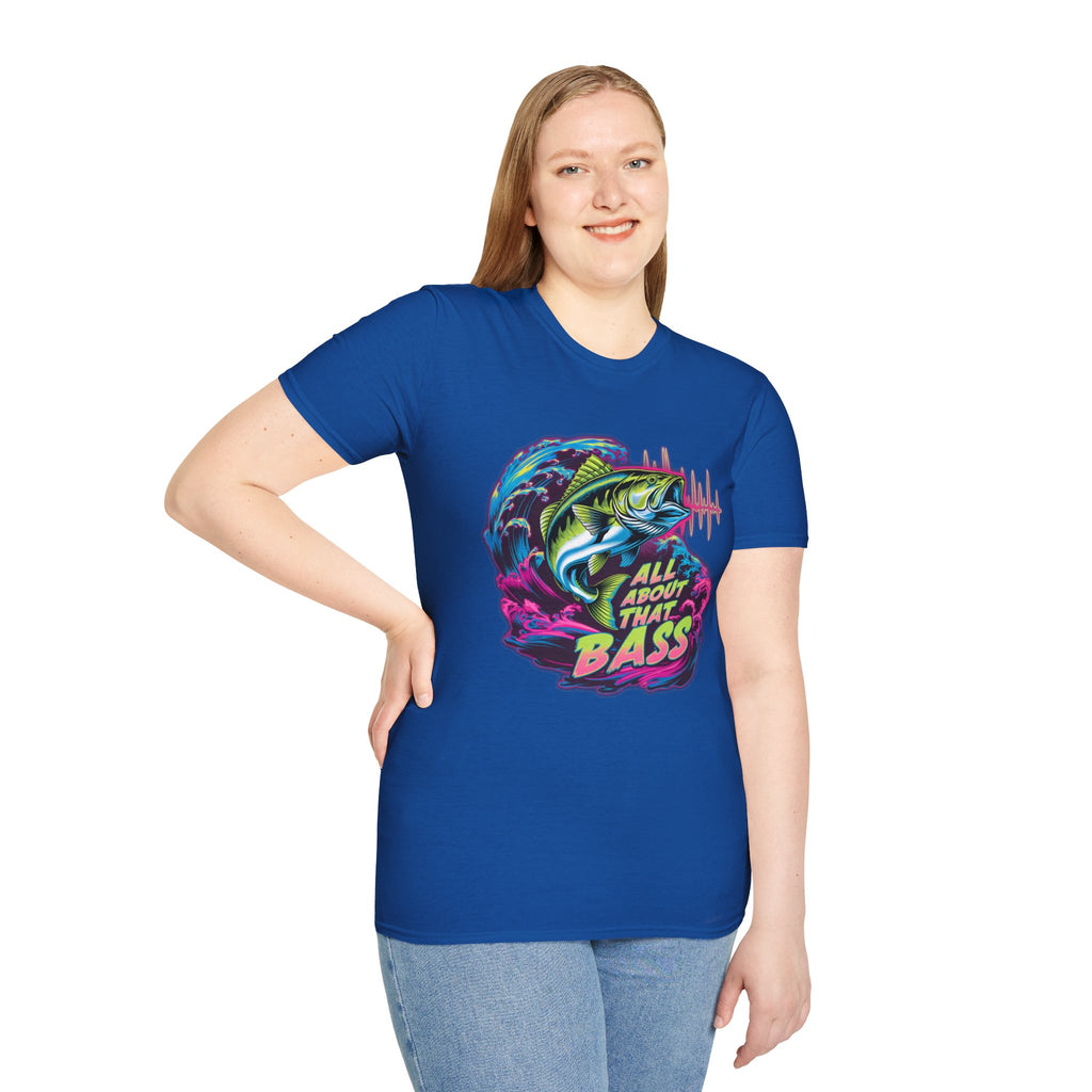 Bass Fishing T-Shirt — "All About That Bass" Retro Wave Graphic