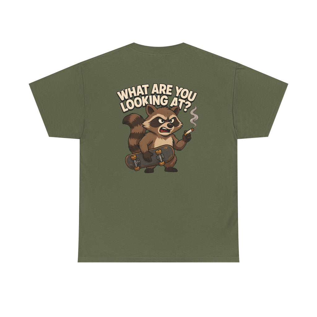 Graphic Tee — "What Are You Looking At?" Raccoon Illustration T-Shirt