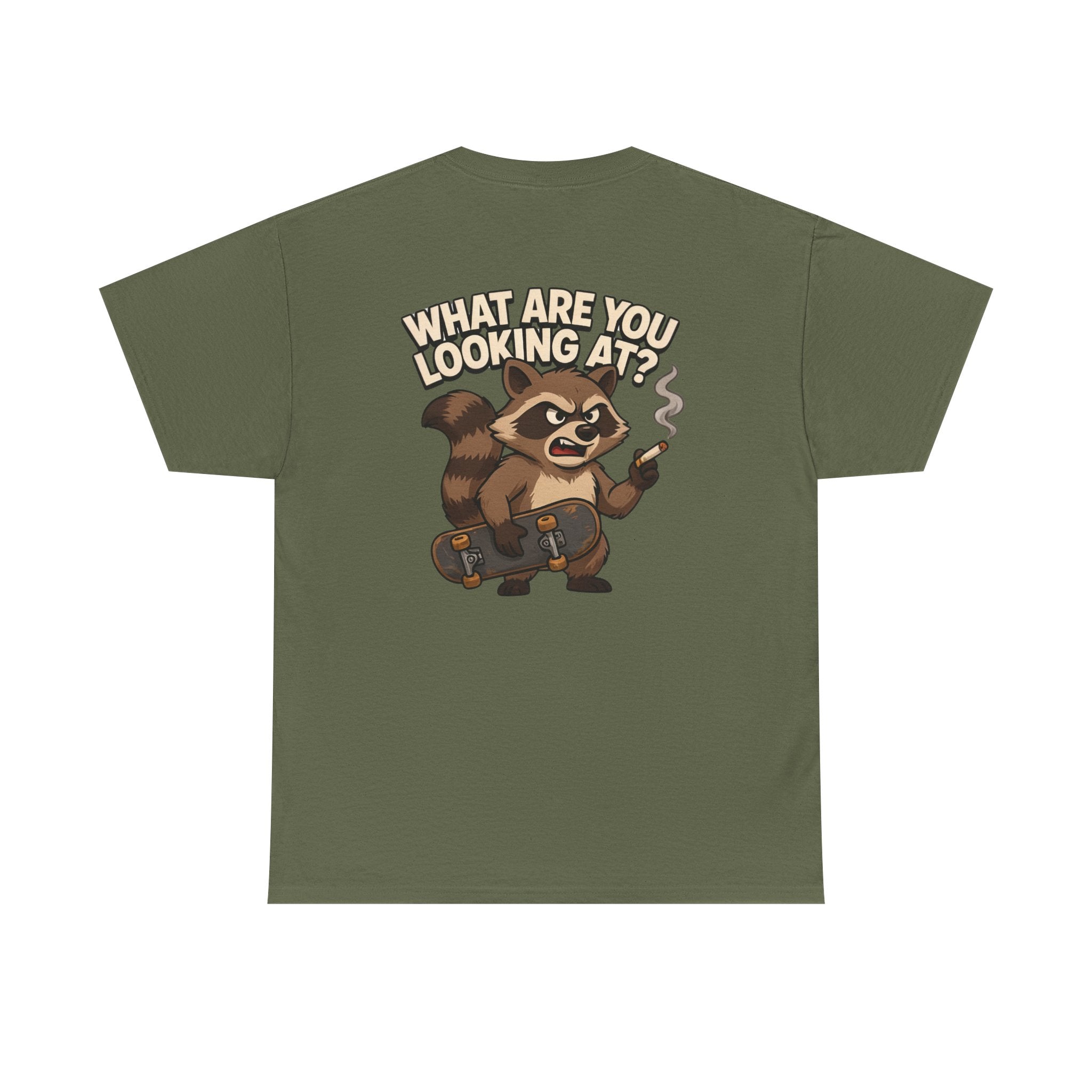 Graphic Tee — "What Are You Looking At?" Raccoon Illustration T-Shirt