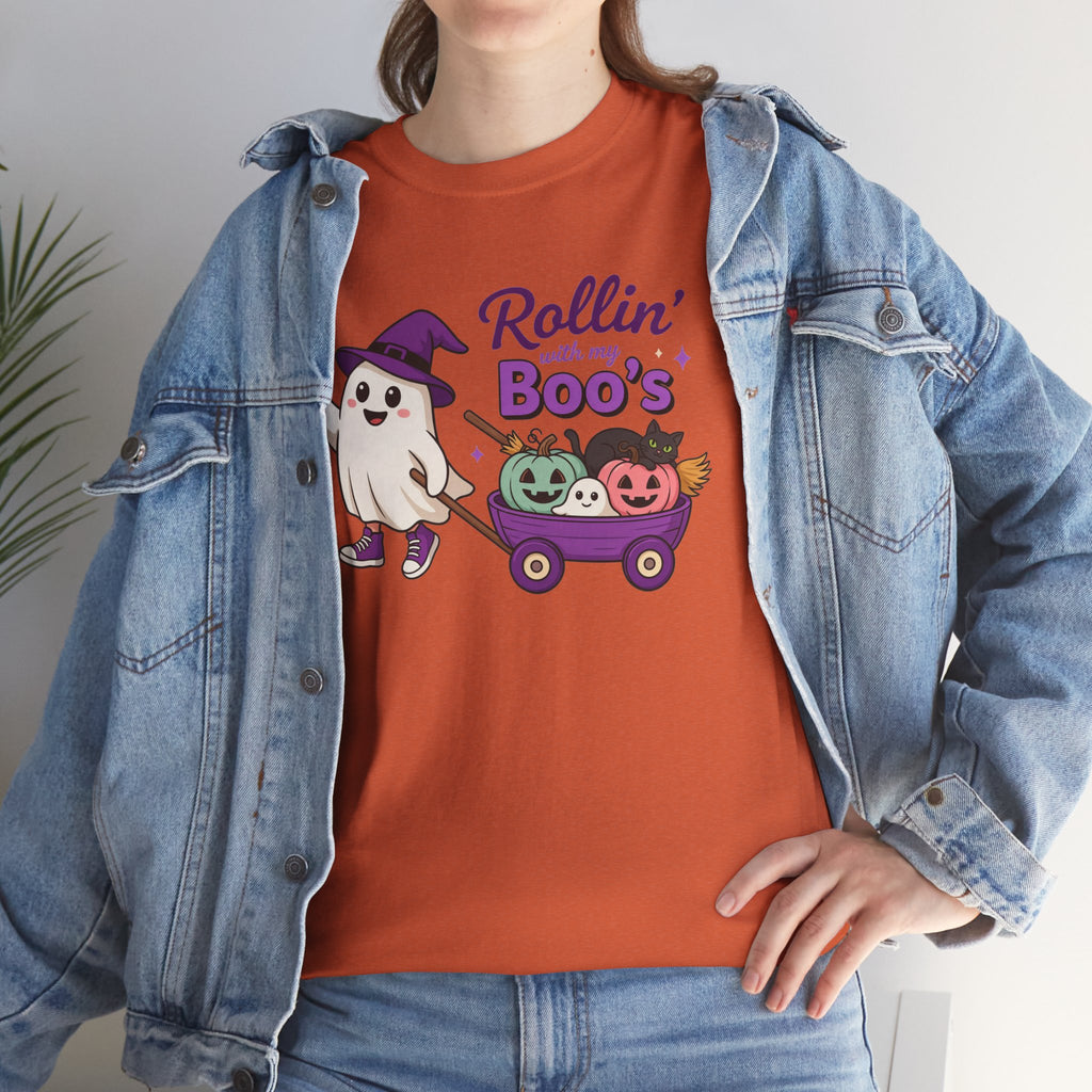 Rollin' Boo's Halloween Tee — Cute Ghost Wagon Pumpkin Kids Shirt