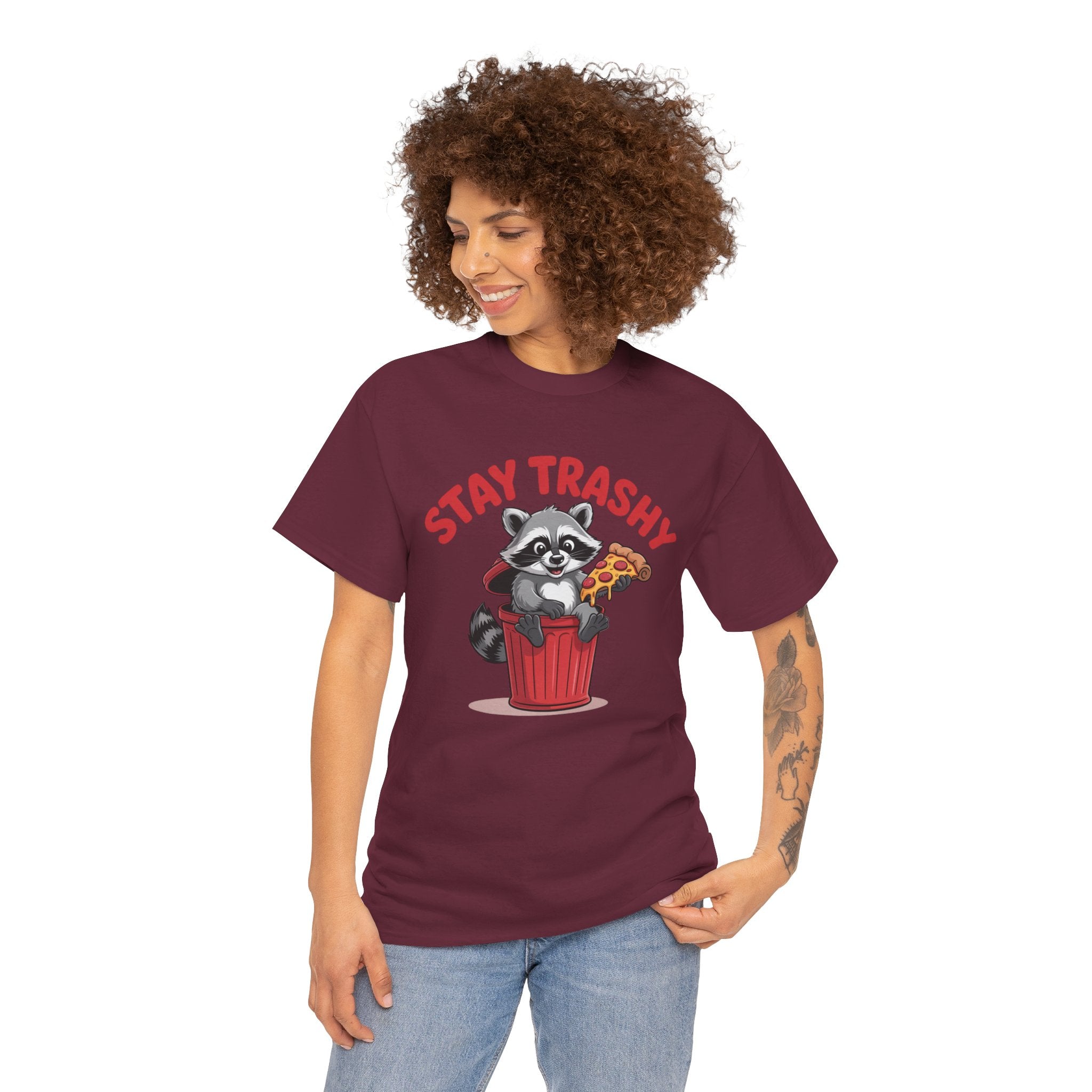 Funny Raccoon T-Shirt — Stay Trashy Humor Gift Tee for Women