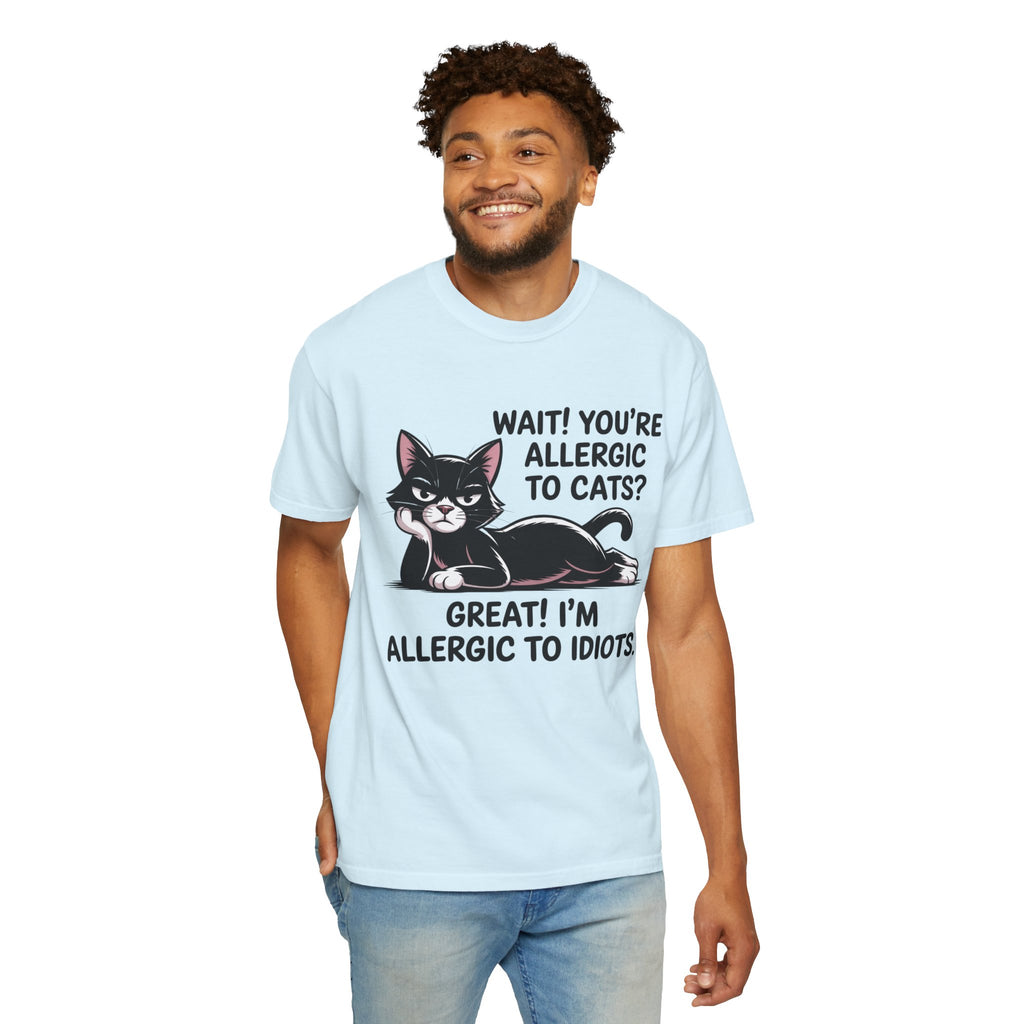 Funny Cat Lover T-Shirt — Allergic to Idiots Humor Gift Tee for Cat Moms