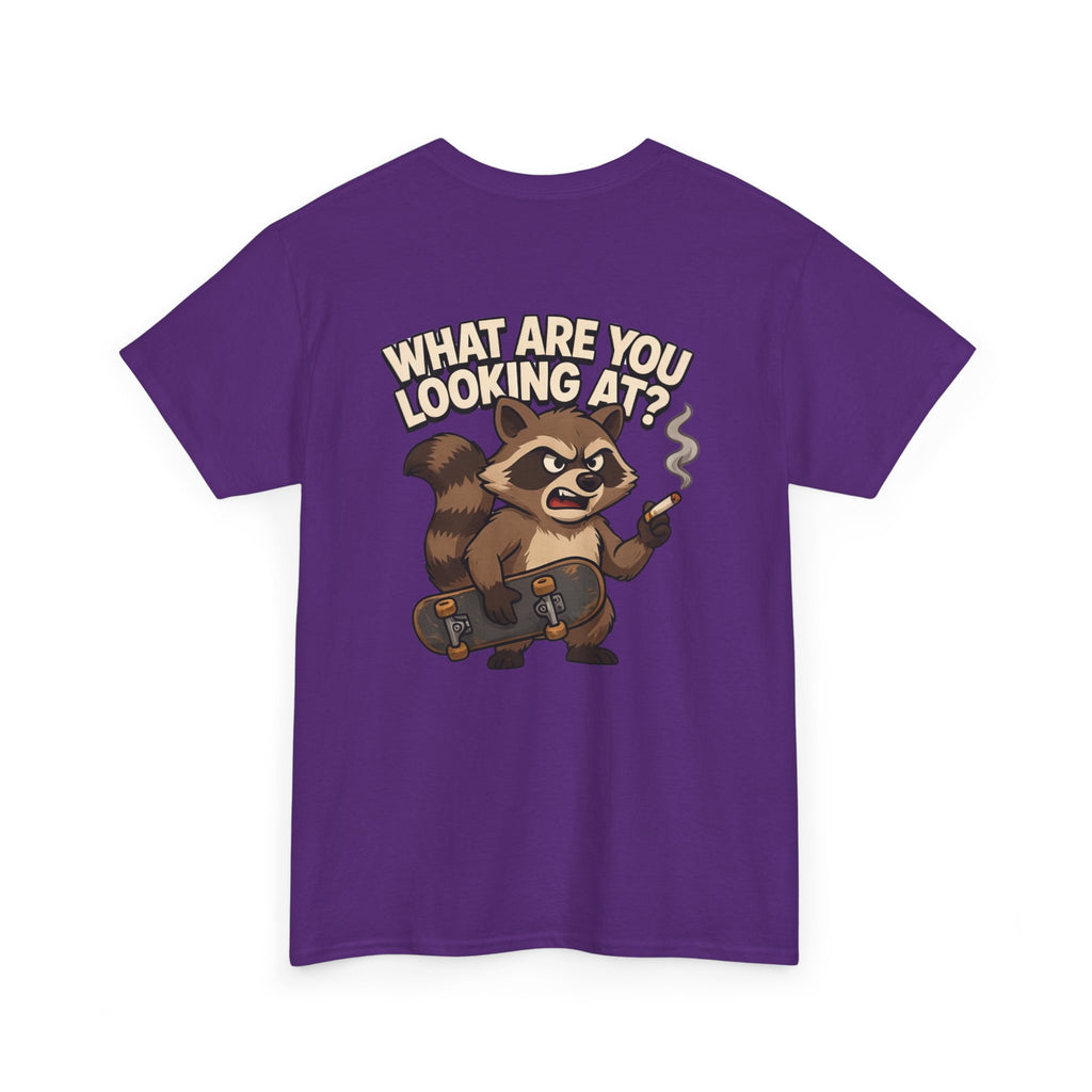Graphic Tee — "What Are You Looking At?" Raccoon Illustration T-Shirt