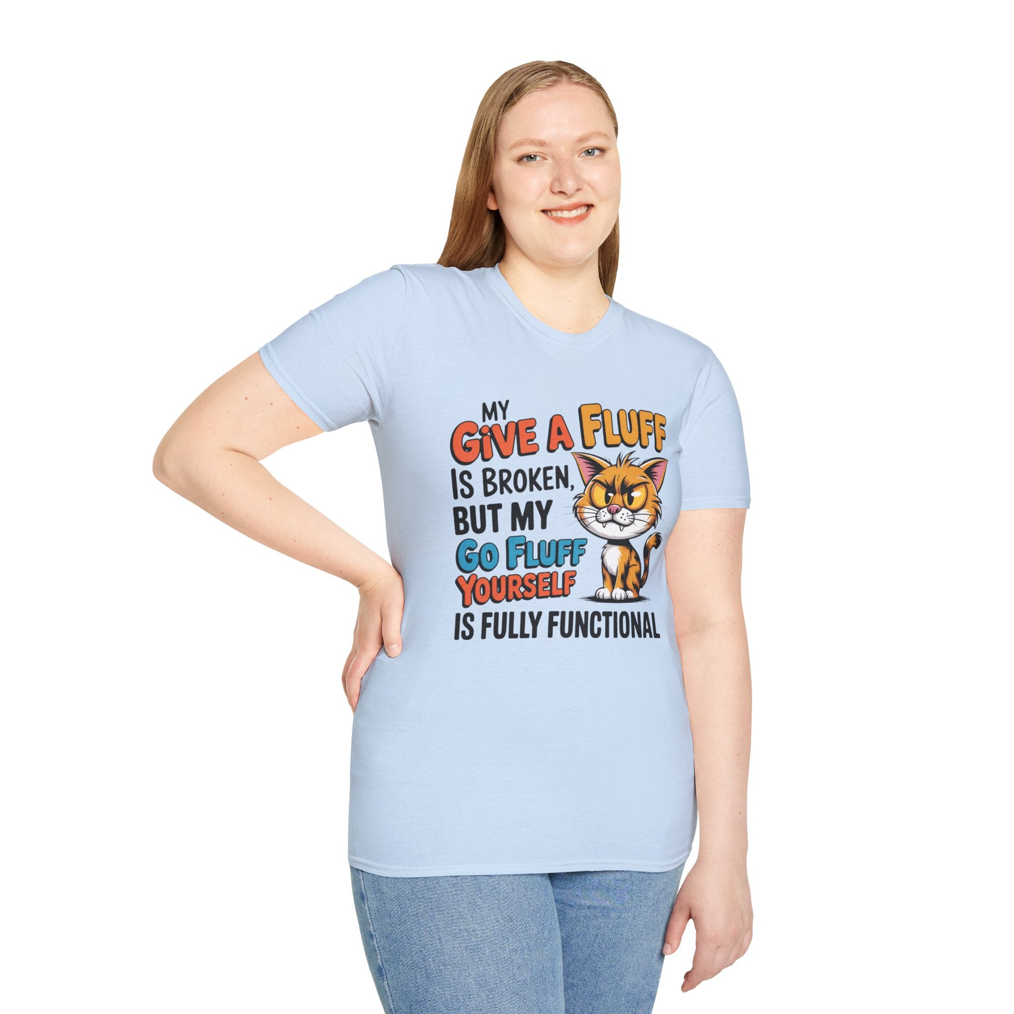 Cat Graphic T-Shirt — "My Give a Fluff Is Broken" Funny Cat Tee