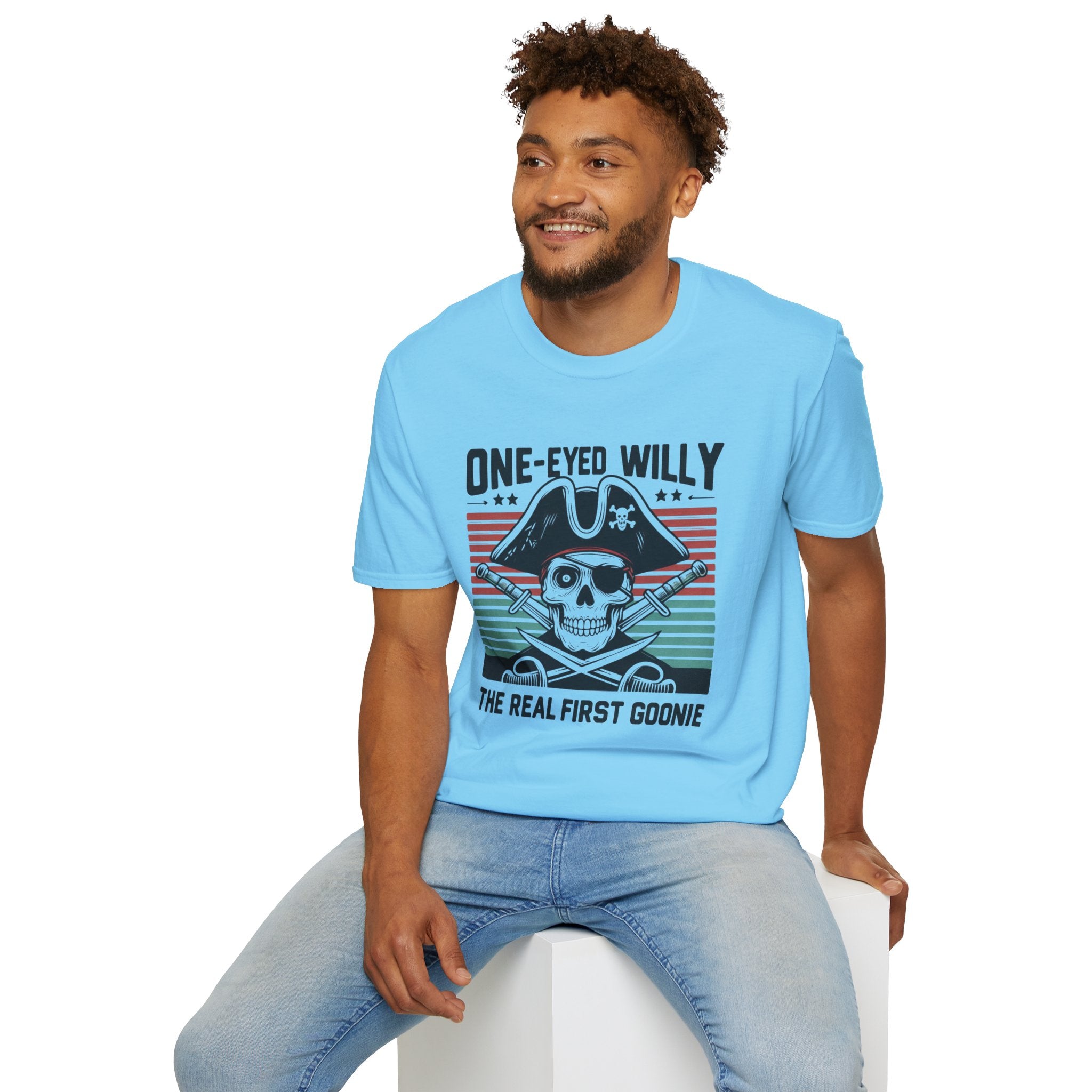 One-Eyed Willy Skull T-Shirt — Vintage Pirate 'The Real First Goonie' Tee