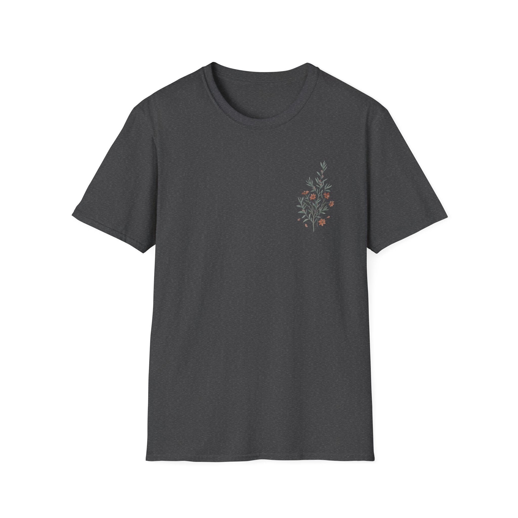 Floral Corner Tee — Minimal Wildflower Pocket T‑Shirt