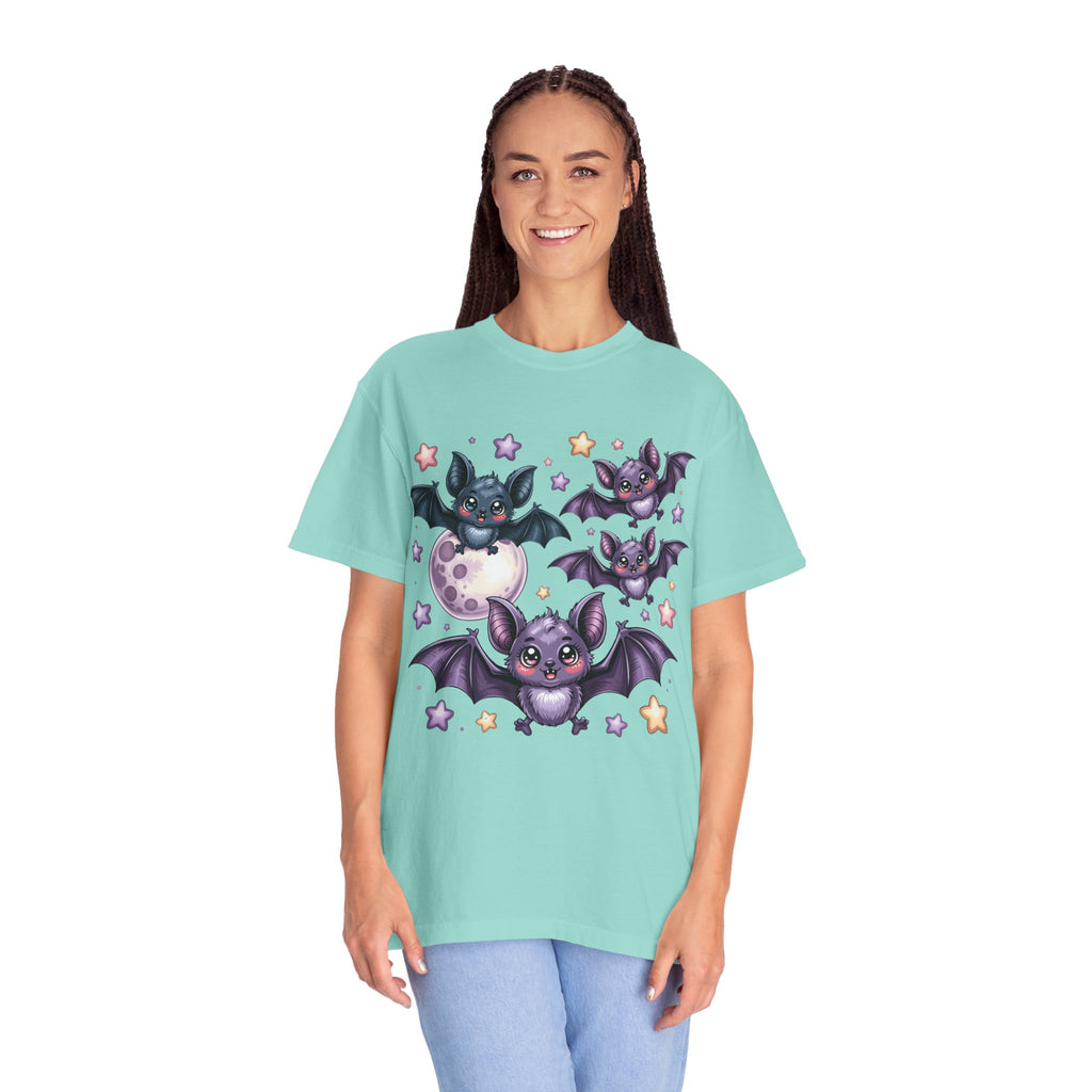 Cute Purple Bats T-Shirt — Kawaii Night Moon & Stars Tee
