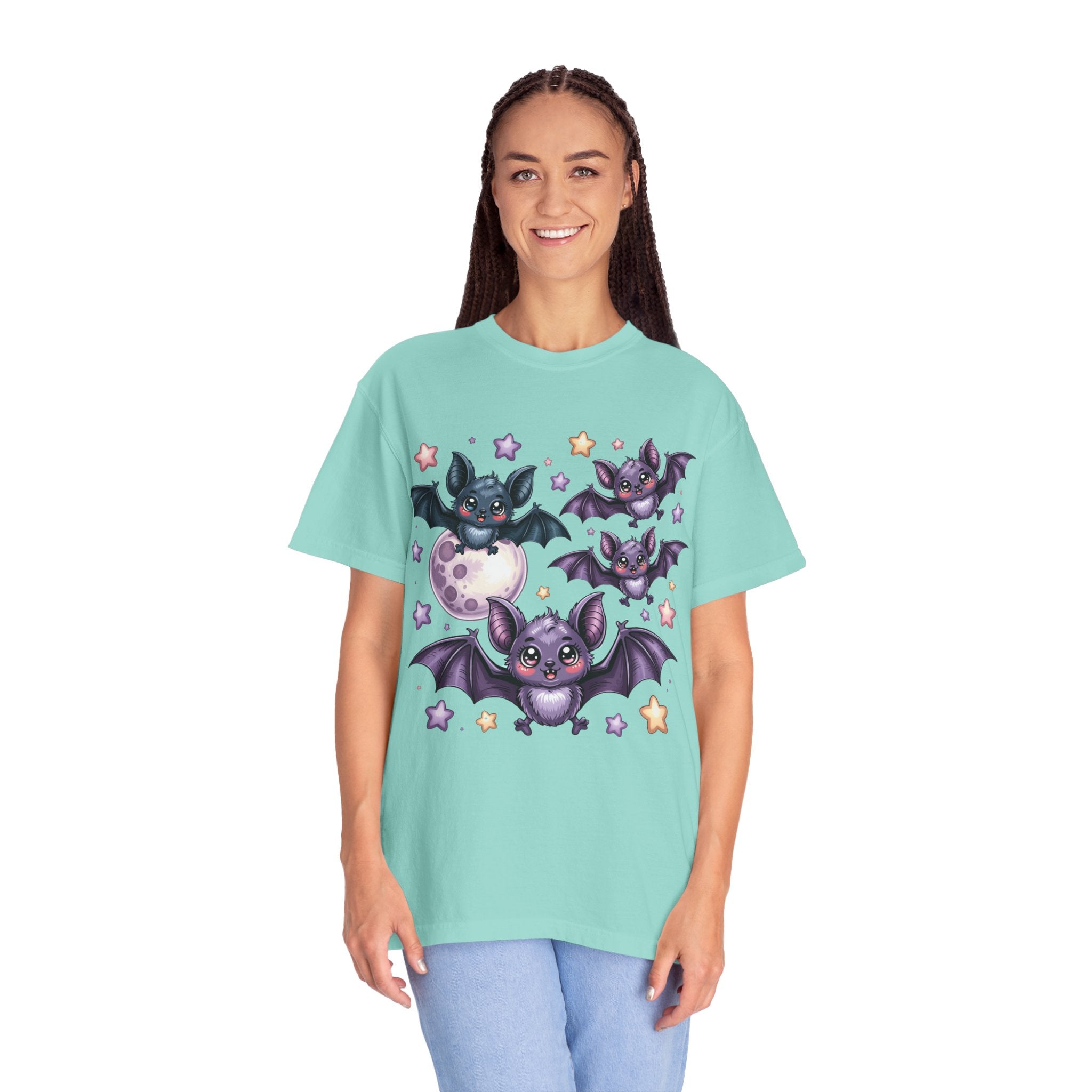 Cute Purple Bats T-Shirt — Kawaii Night Moon & Stars Tee