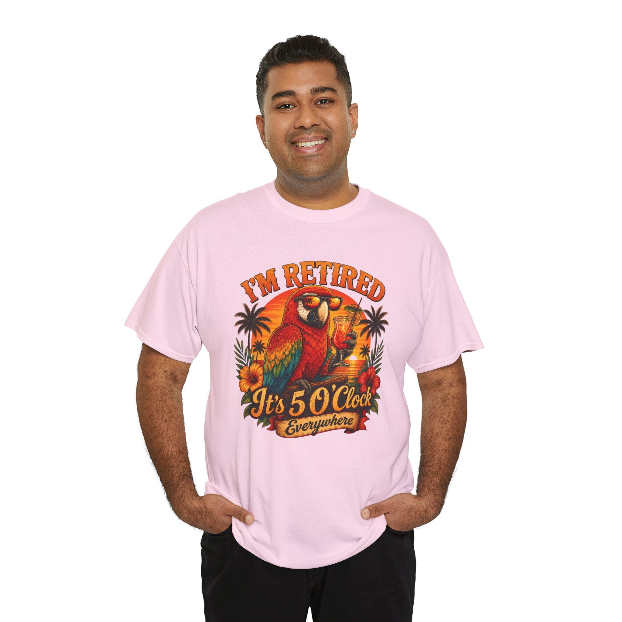 Funny Retirement T-Shirt — It's 5 O'Clock Everywhere Parrot Gift Tee for Retirees